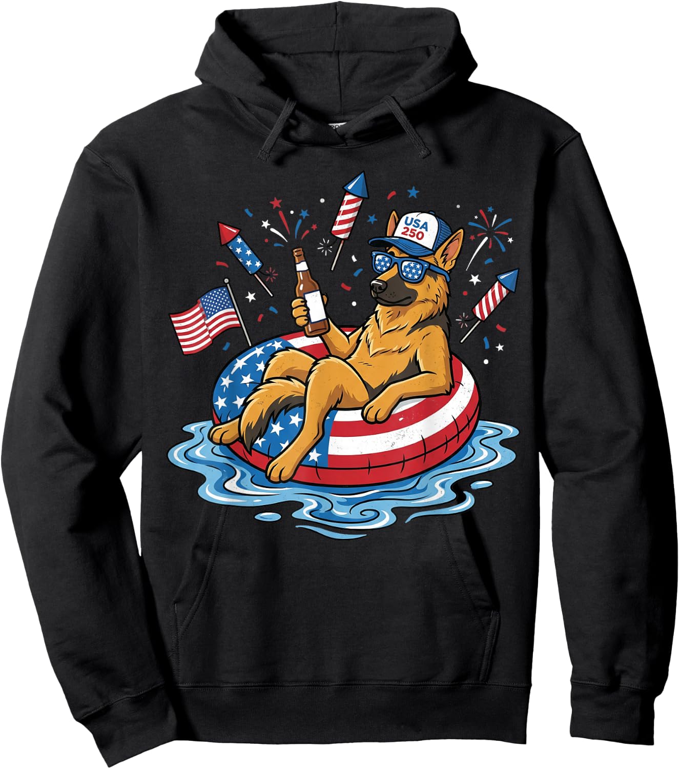 Retro German Shepherd Beer USA 250th Anniversary 4th of July Hoodie - Hoodie | Black