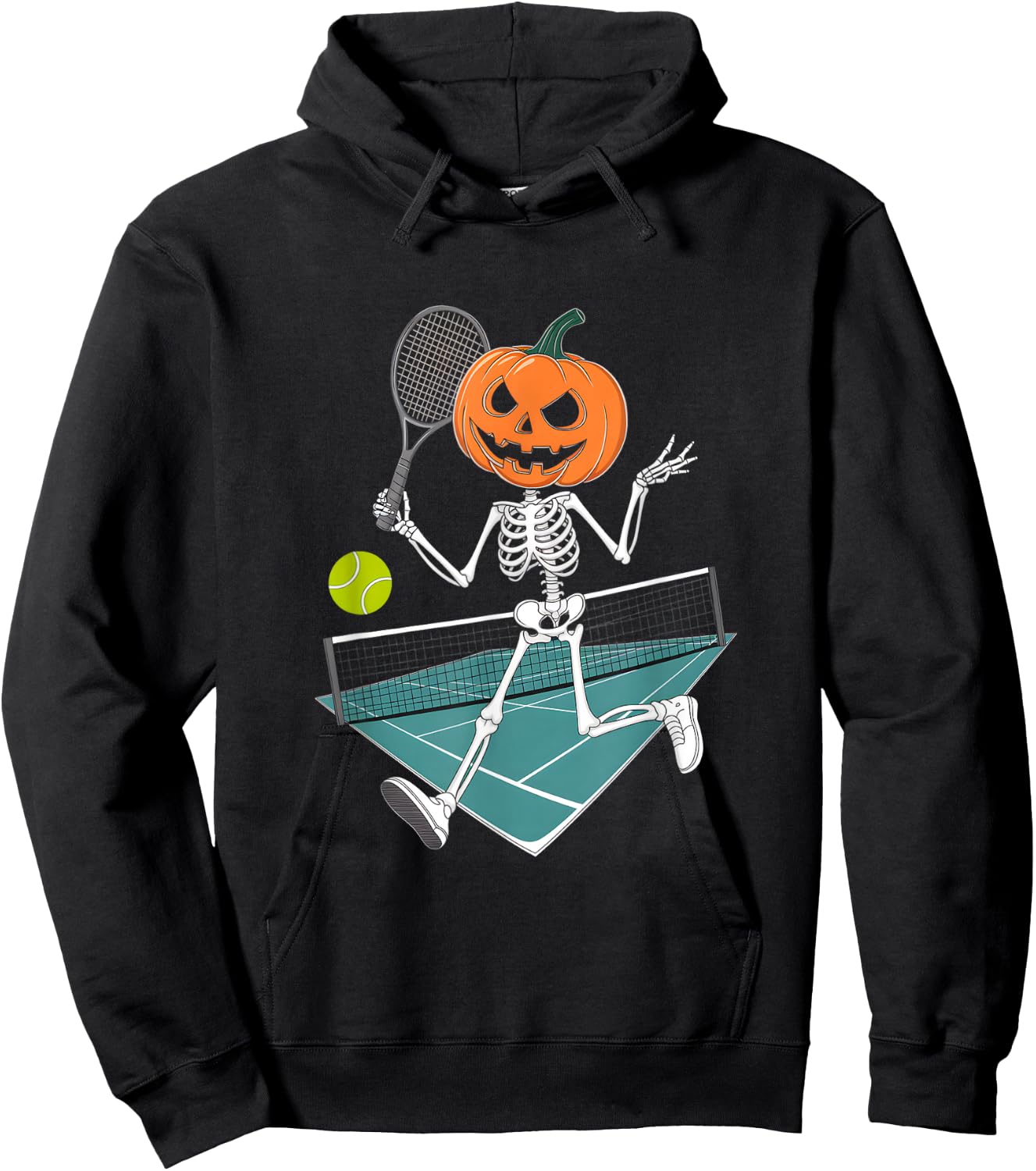 Tennis Pumpkin Jack O LanternFunny Halloween Pun Hoodie - Hoodie | Black
