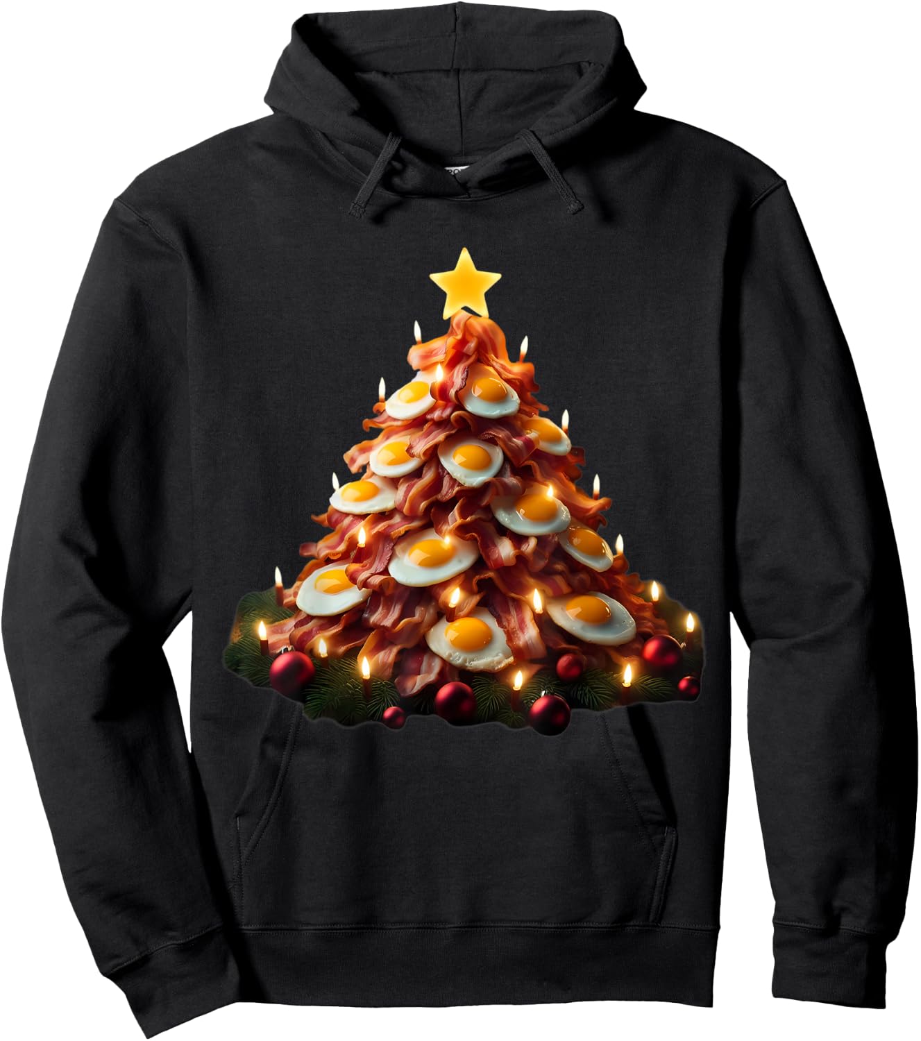 Bacon Christmas Tree With Eggs Carnivore Keto Meat Lover Fun Hoodie - Hoodie | Black