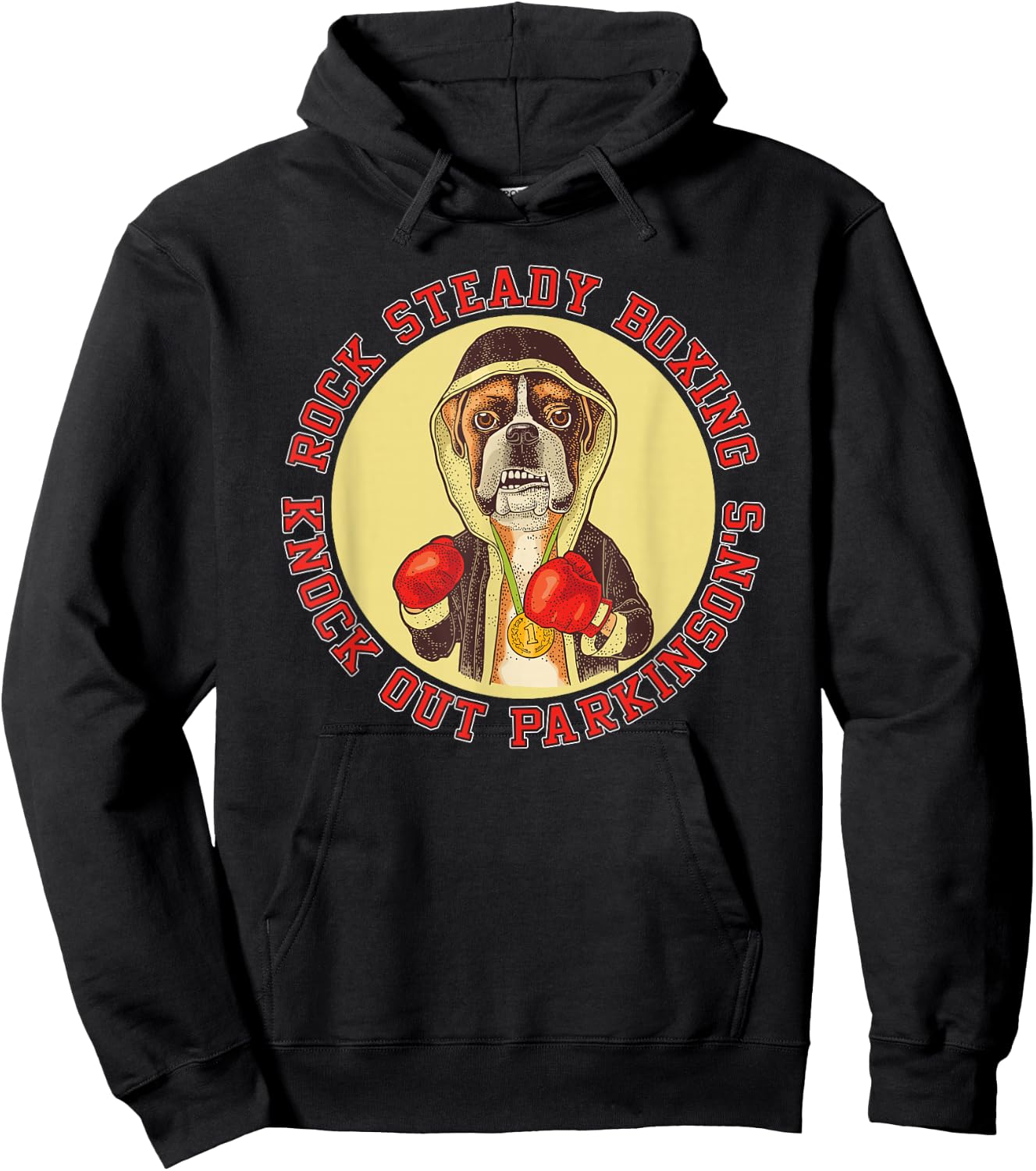 Rock Steady Boxing Parkinson's - Boxer Dog With Red Gloves Hoodie - Hoodie | Black