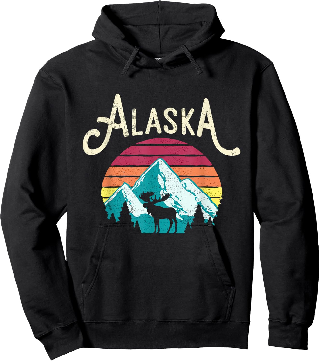 Retro Alaska AK Juneau Mountains Wildlife Moose Hoodie - Hoodie | Black