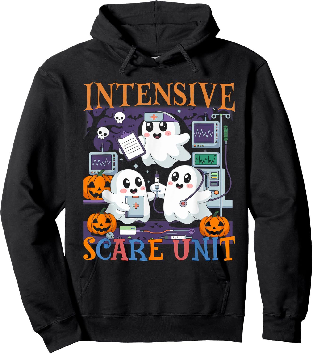 Halloween Intensive Care Scare Unit Ghost Nurse ICU Nursing Hoodie - Hoodie | Black