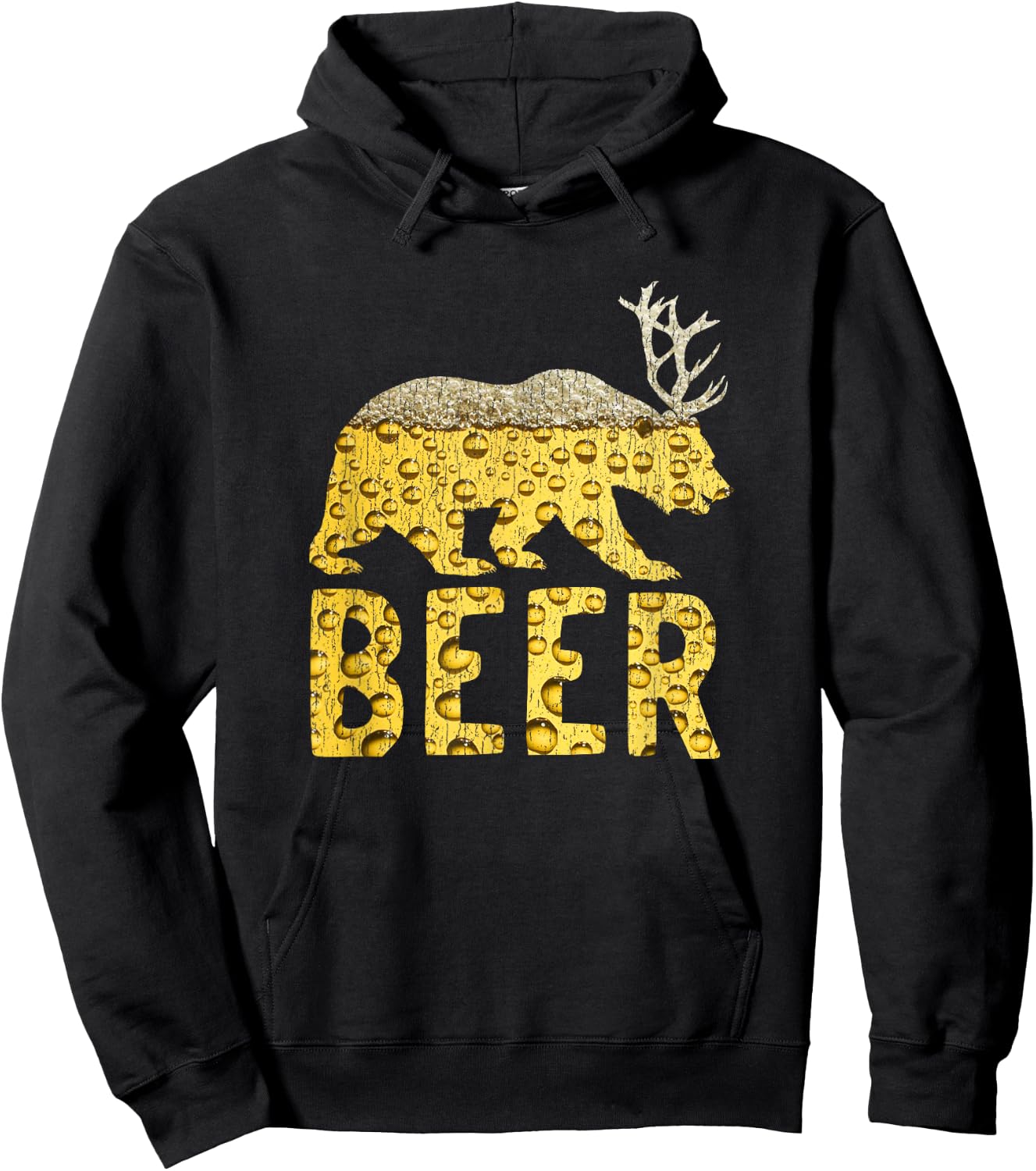 Beer Bubbles Bear+Deer=Beer Bear Antlers Hoodie - Hoodie | Black