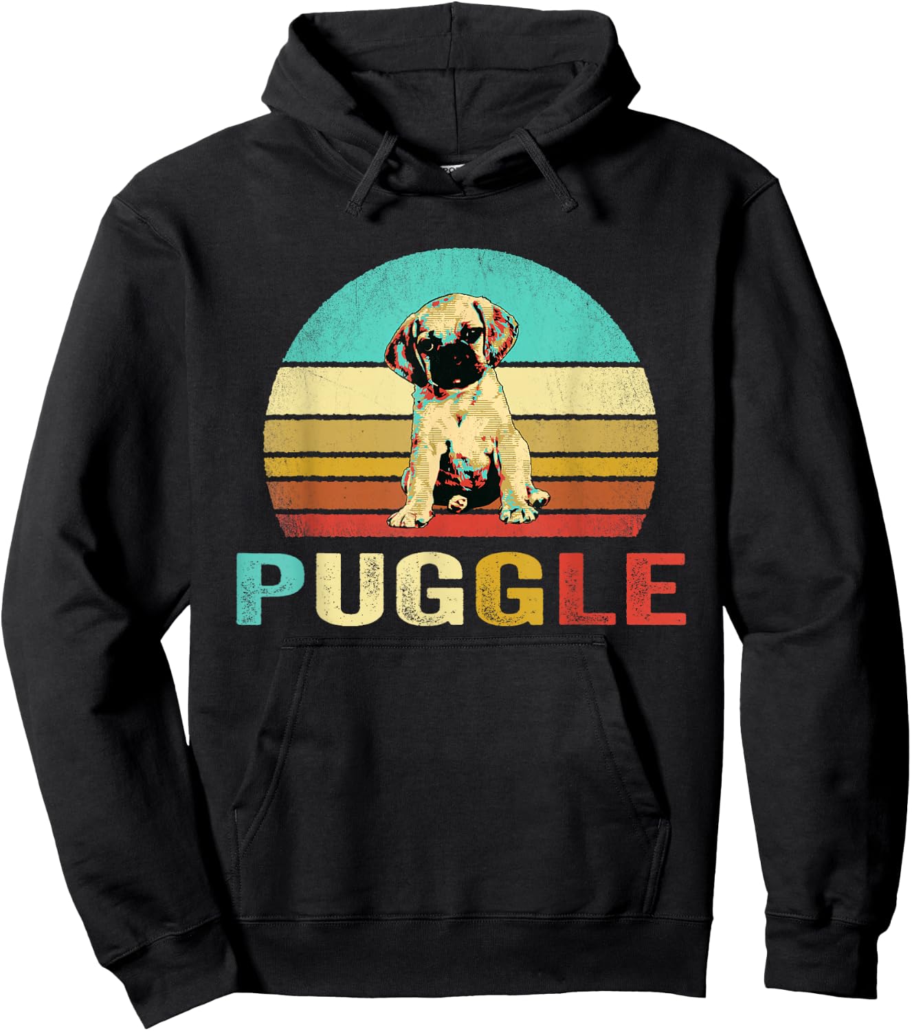 Vintage Puggle Shirt Dog Sunset Hoodie - Hoodie | Black