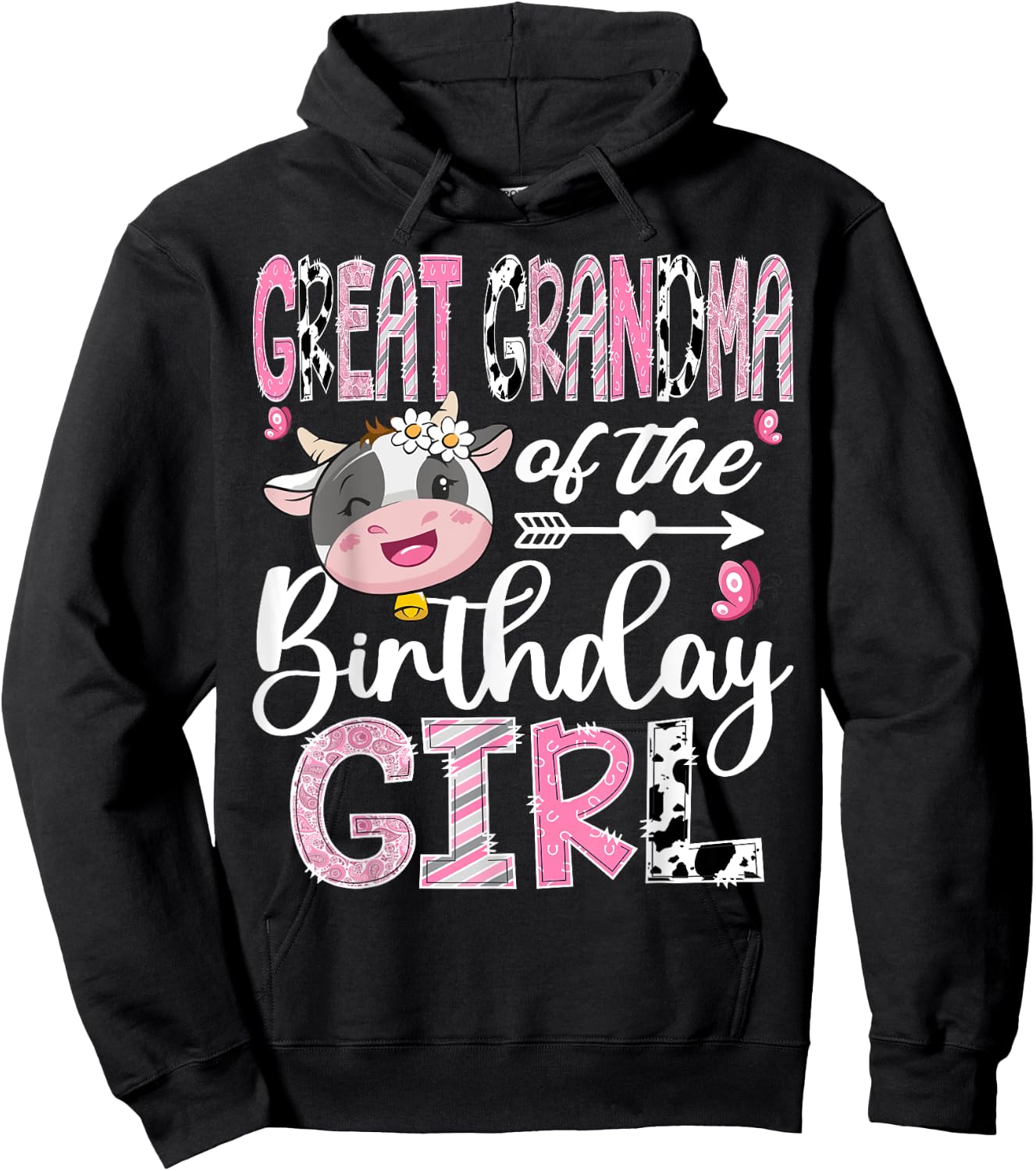 Great Grandma Of The Birthday Girl Farm Cow 1St Birthday Hoodie - Hoodie | Black