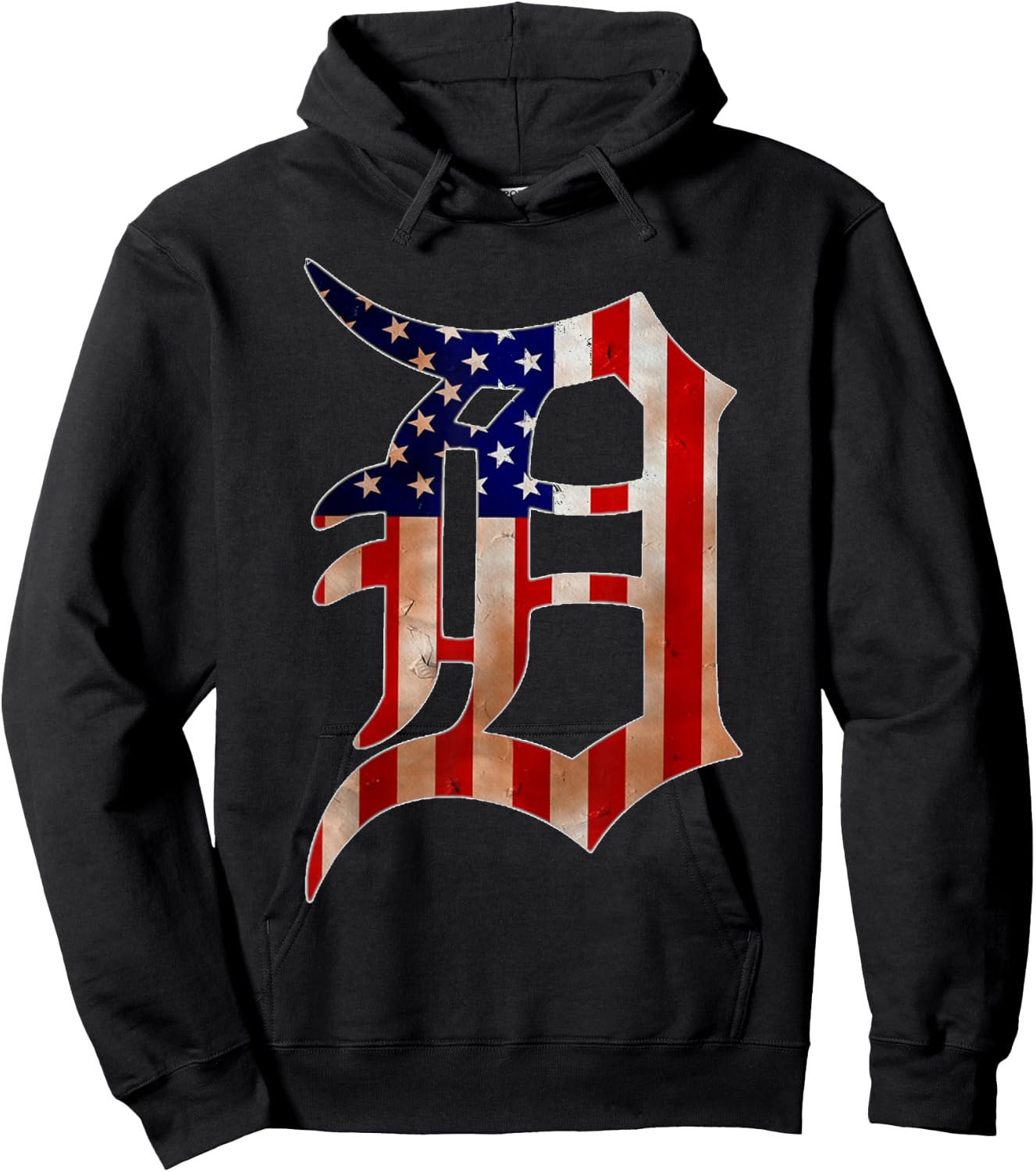 Detroit City American Flag Old English D Hoodie - Hoodie | Black