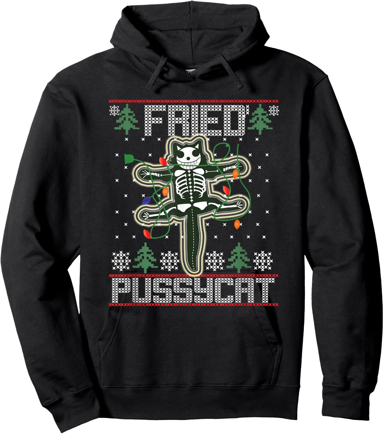 Fried Pussycat Funny Ugly Sweater Christmas Holiday Gift Women Hoodie - Hoodie | Black