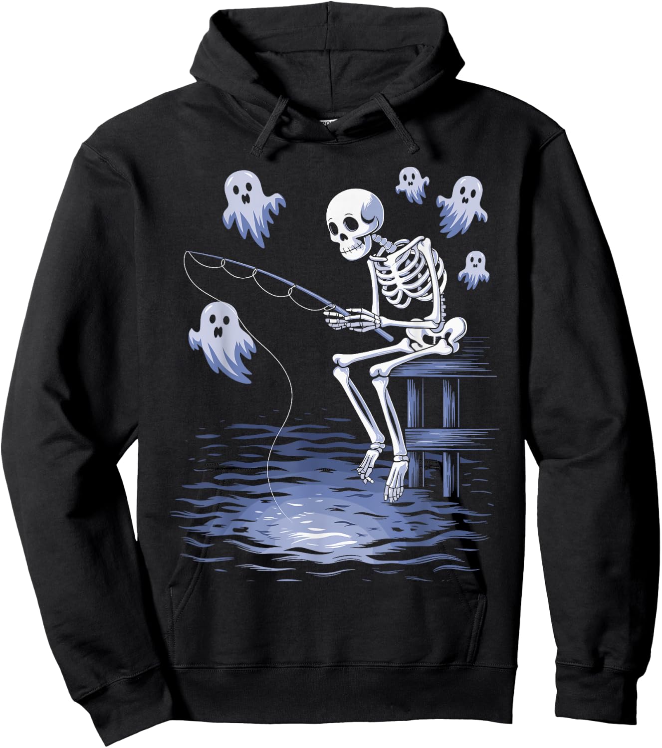 Funny Skeleton Fishing Lovers Spooky Halloween Fisherman Hoodie - Hoodie | Black