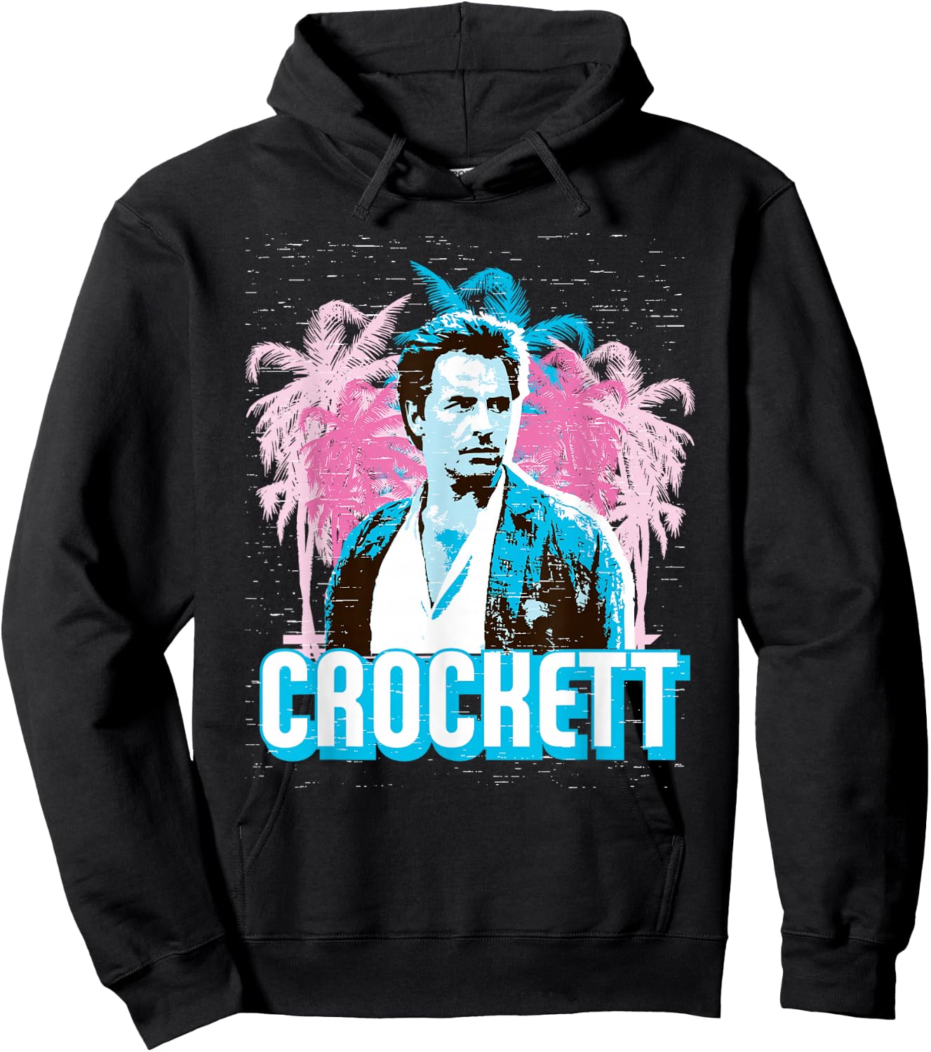 Miami Vice Crockett and Palm Tree Scenery Hoodie - Hoodie | Black