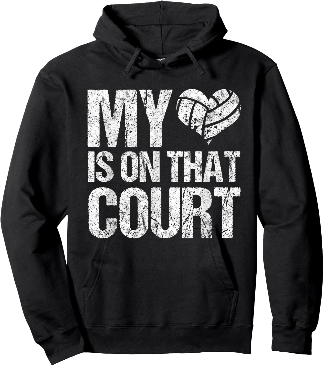 My Heart Is On That Court Vintage Volleyball Sports Mom Hoodie - Hoodie | Black