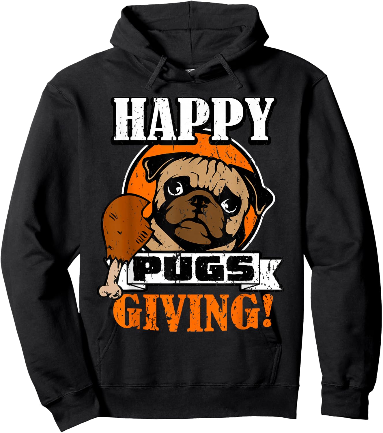 Funny Pug Dog Shirt Happy Pugsgiving Thanksgiving T Shirt Men Women Girls Kids Hoodie - Hoodie | Black