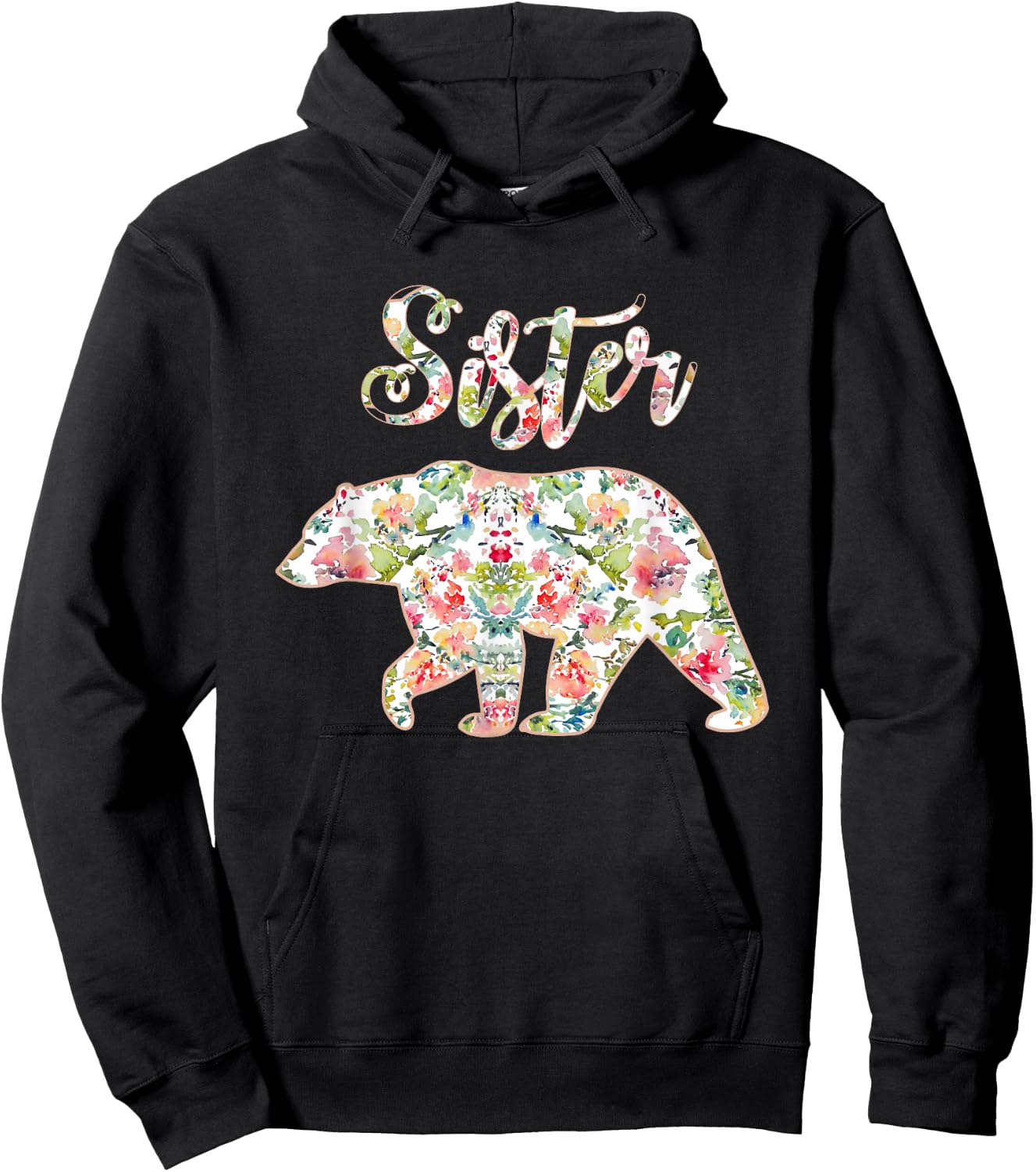 Floral Sister Bear Shirt, Sister, Matching Mom and Daughter Hoodie - Hoodie | Black