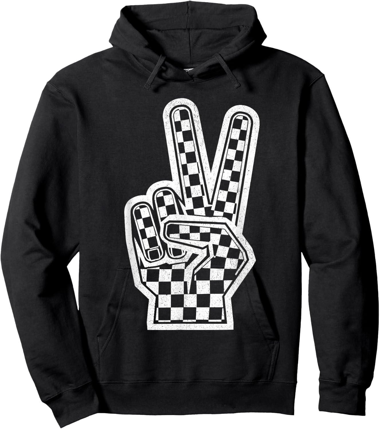 Checkered Peace Sign Shirt Vintage Racing Flag Kids Boy Girl Hoodie - Hoodie | Black