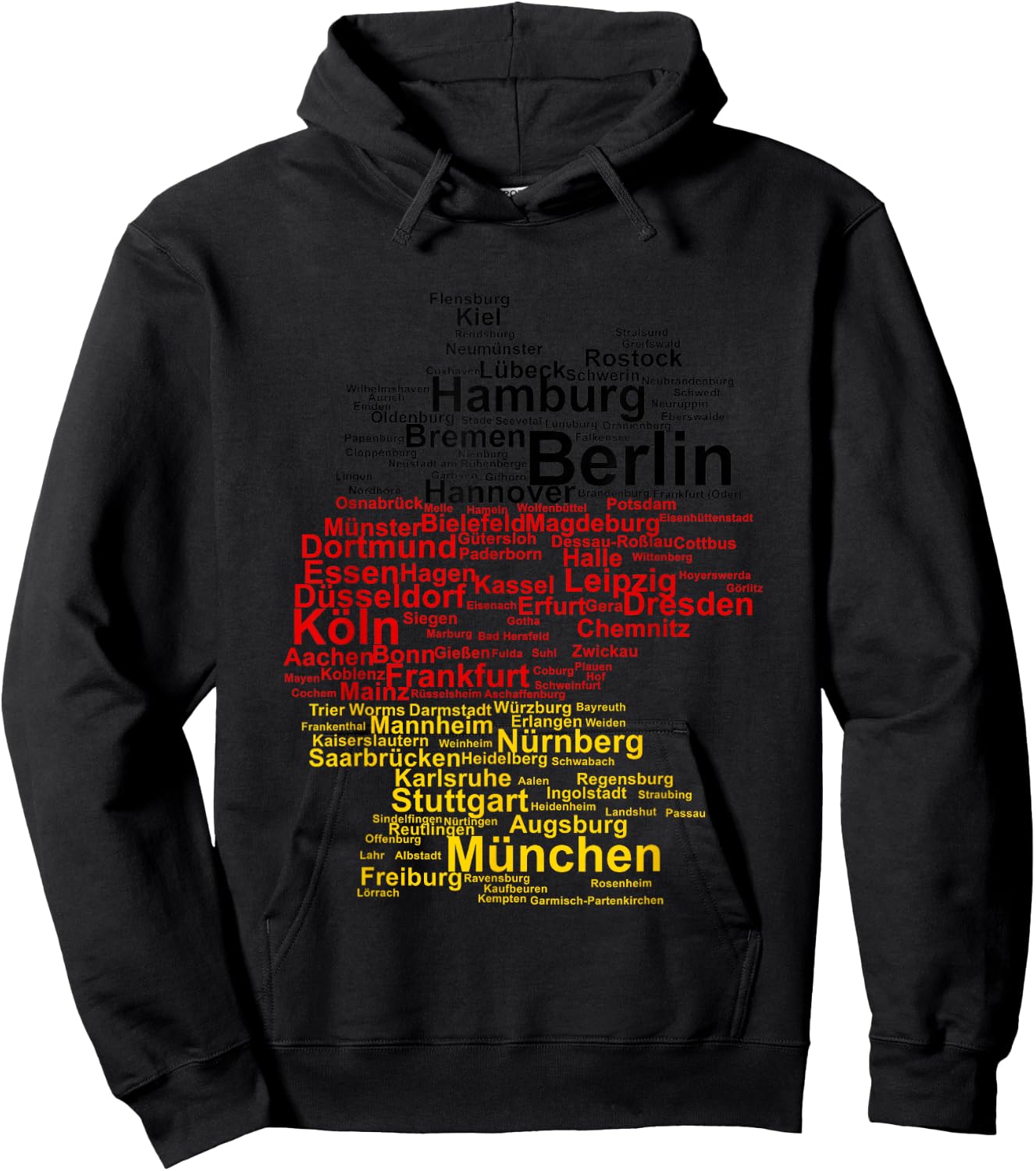 Germany Map Silhouette Towns Cities Flag Berlin Travel Hoodie - Hoodie | Black