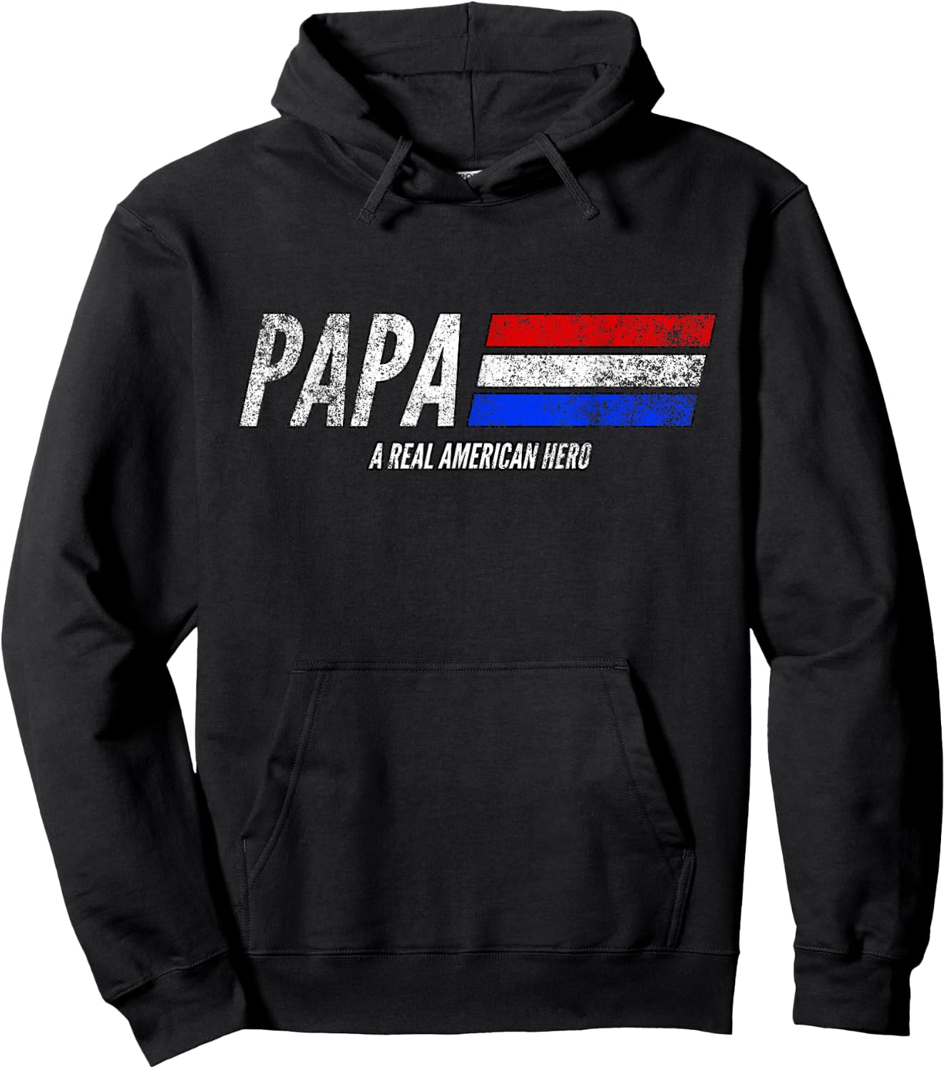 Vintage Papa A Real American Hero Distressed American Flag Men Hoodie - Hoodie | Black