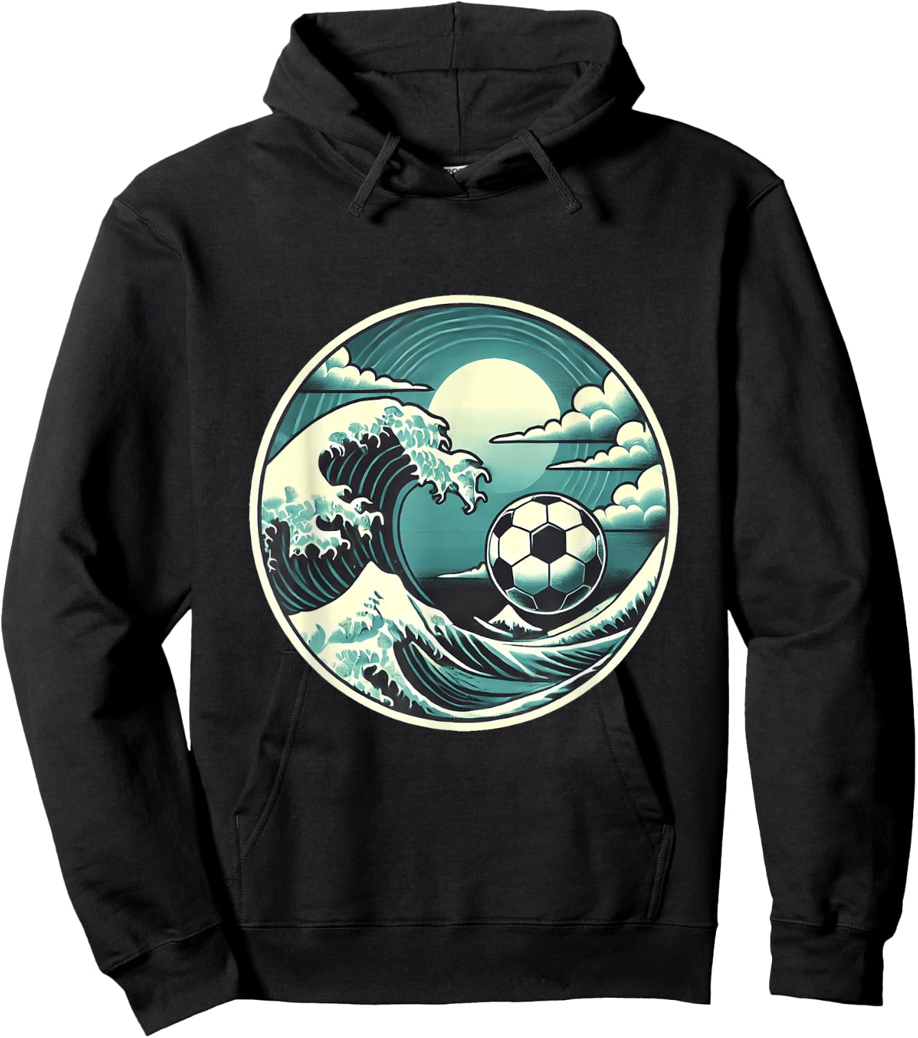 Great Wave with Soccer Ball Serene Sport Design Hoodie - Hoodie | Black