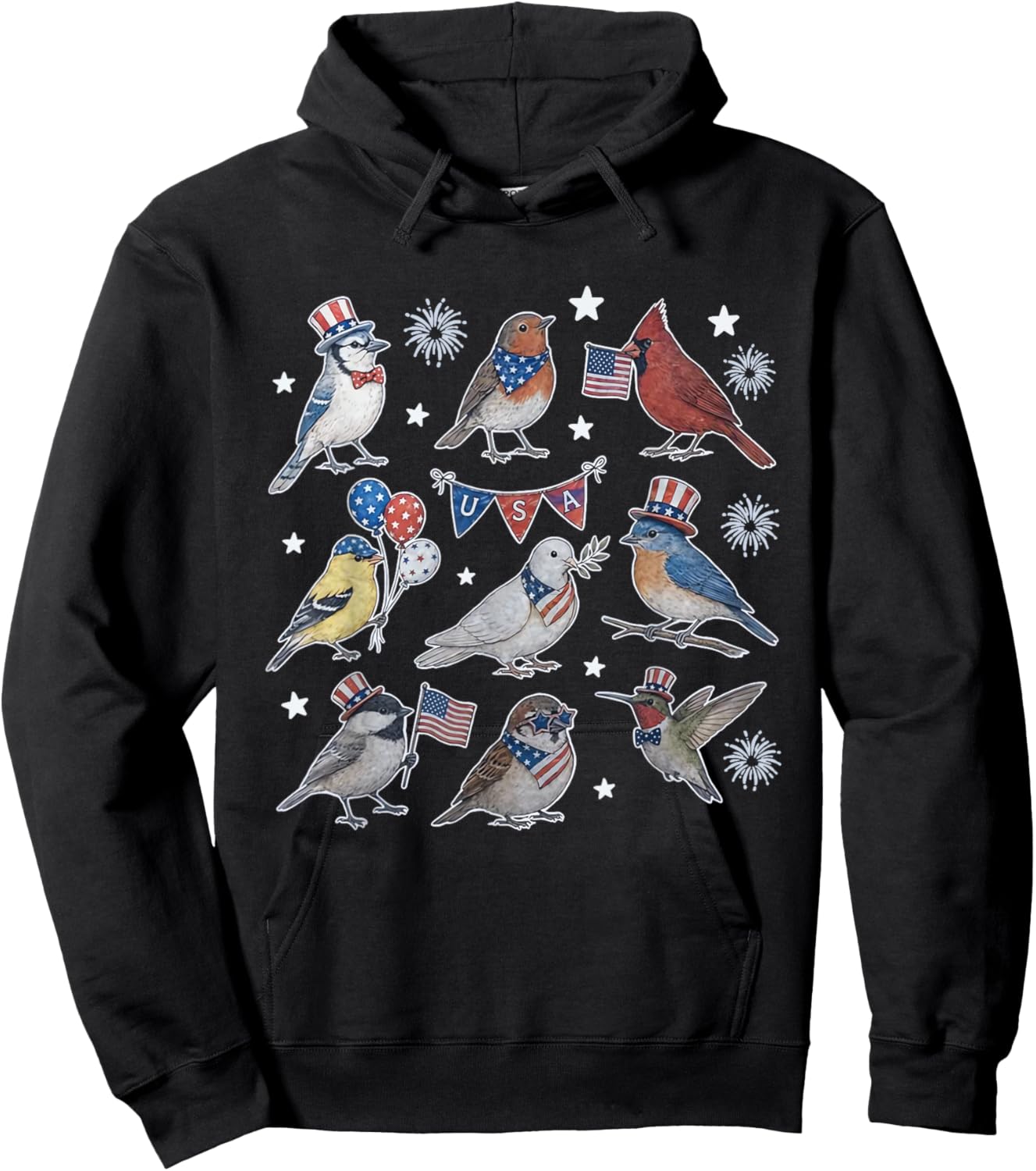 Funny Patriotic Songbirds of North America Field USA Flag Hoodie - Hoodie | Black