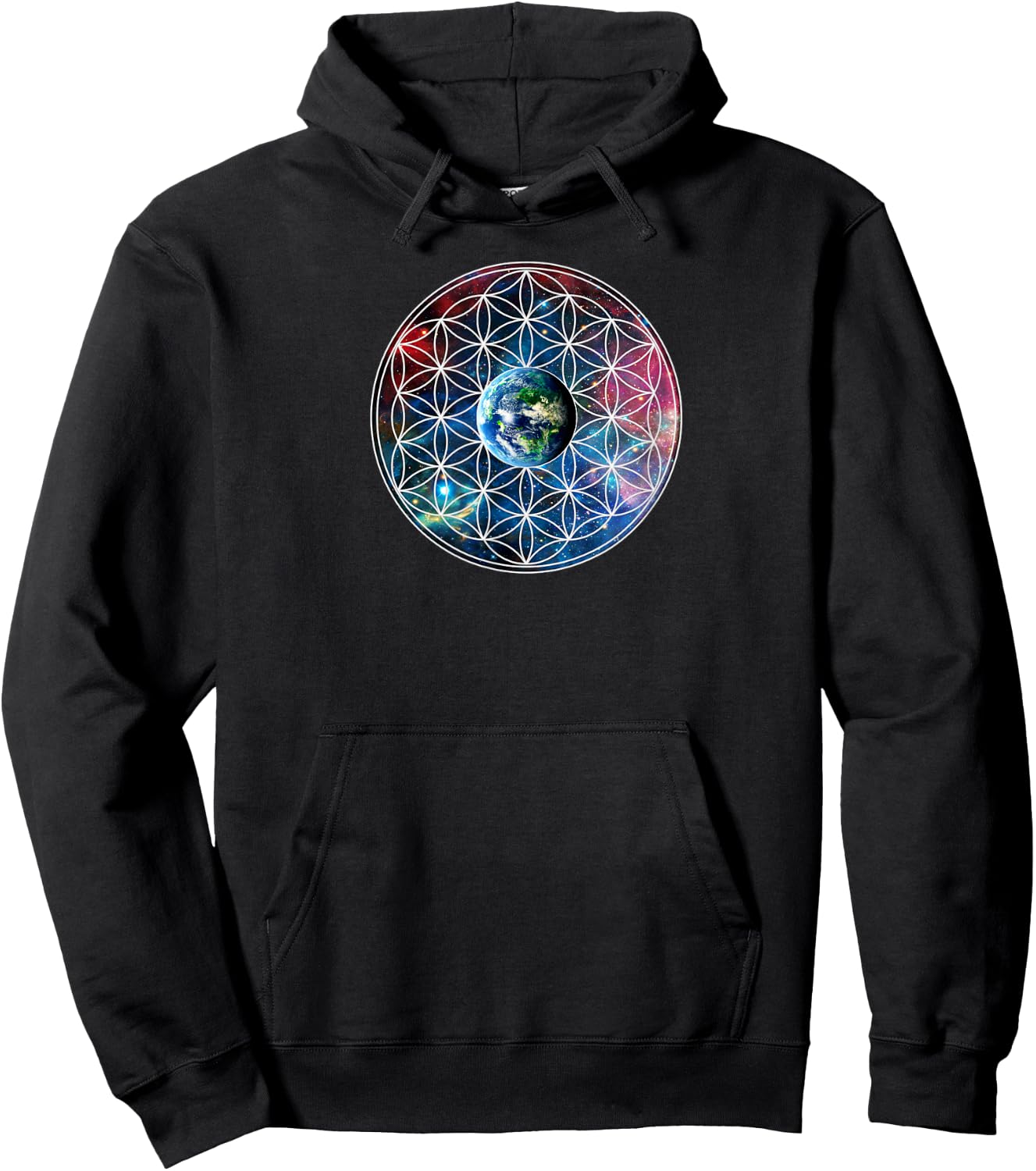 Earth with flower of life, sacred geometry, Yoga Hoodie - Hoodie | Black