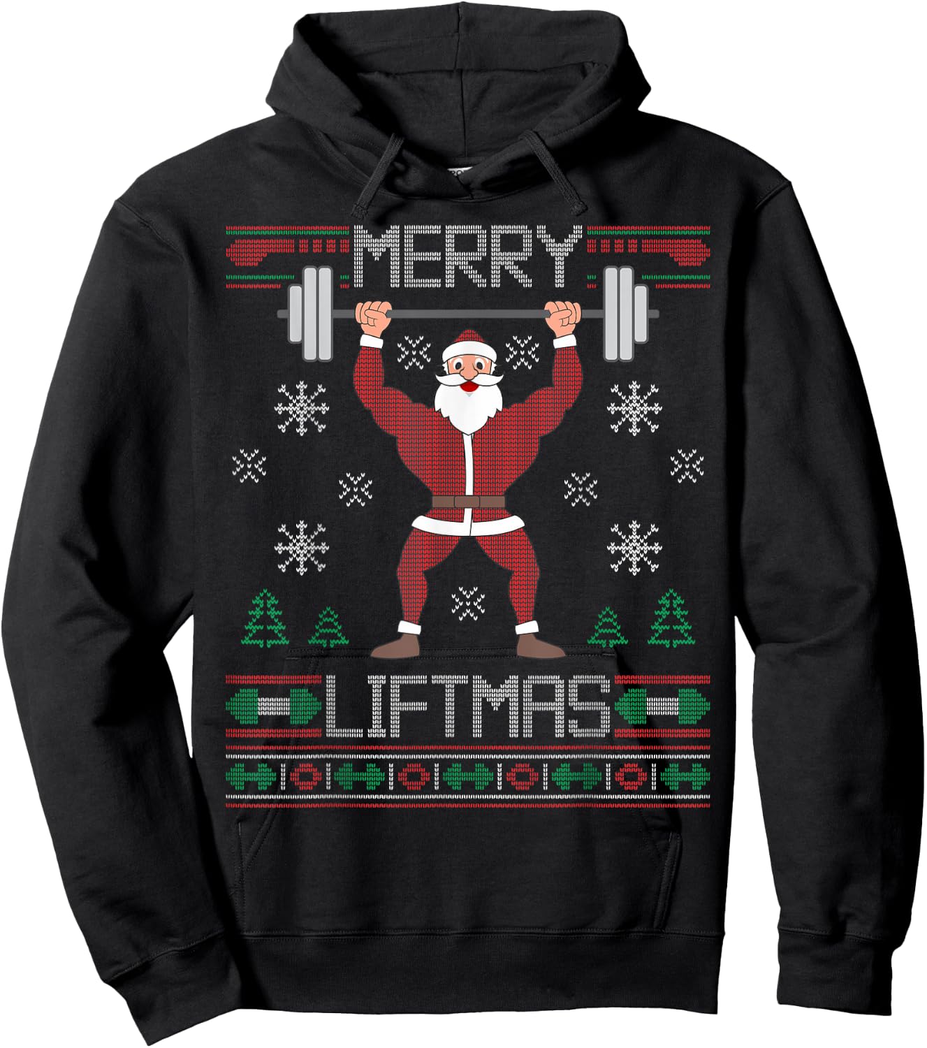 Merry Liftmas Ugly Christmas Sweater Santa Claus Gym Workout Hoodie - Hoodie | Black