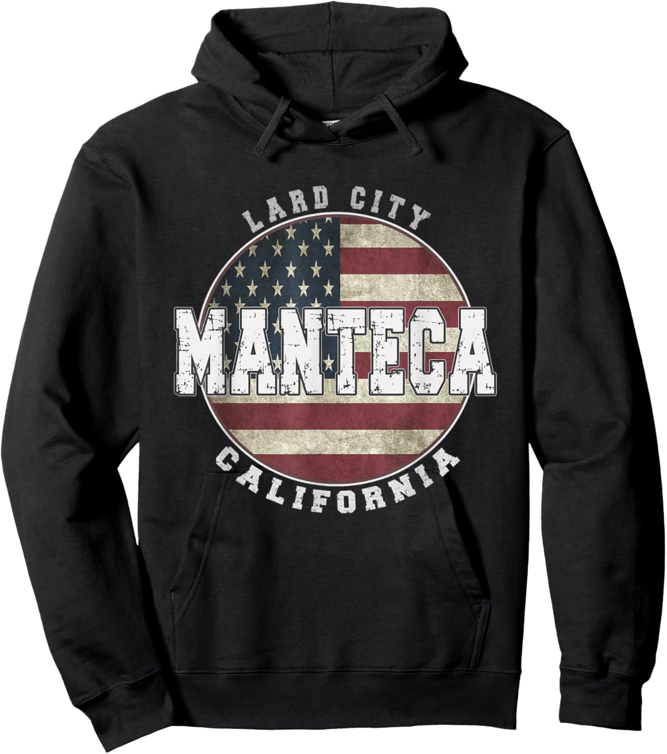 Manteca California, Vintage American Flag Hoodie - Hoodie | Black