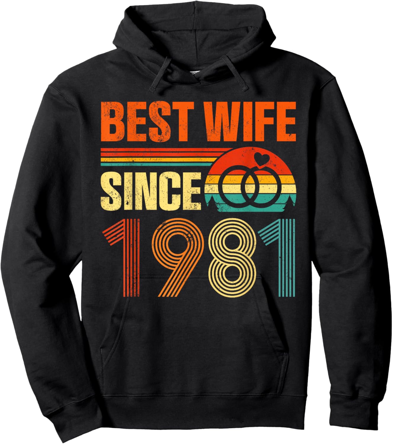 Vintage Distressed Best Wife Since 1981 45th Anniversary Hoodie - Hoodie | Black