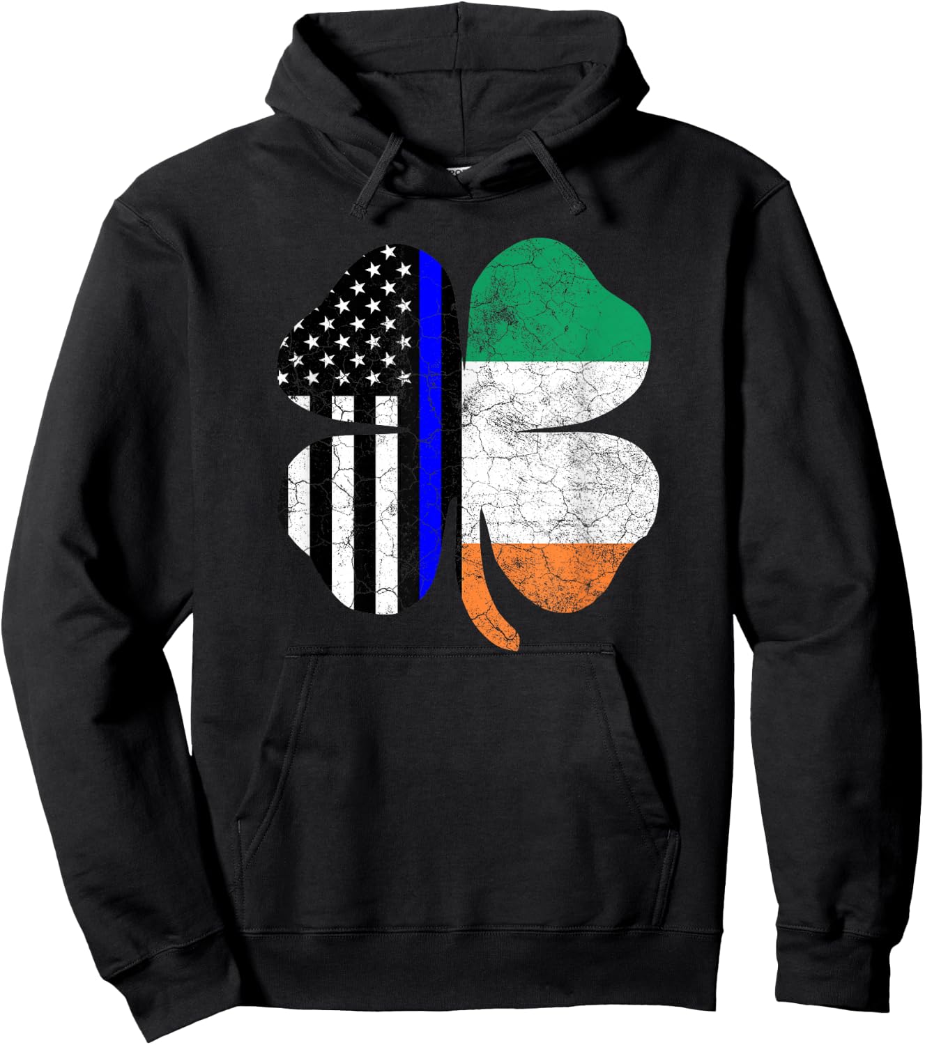 St Patricks Day Thin Blue Line American Irish Flag Police Hoodie - Hoodie | Black