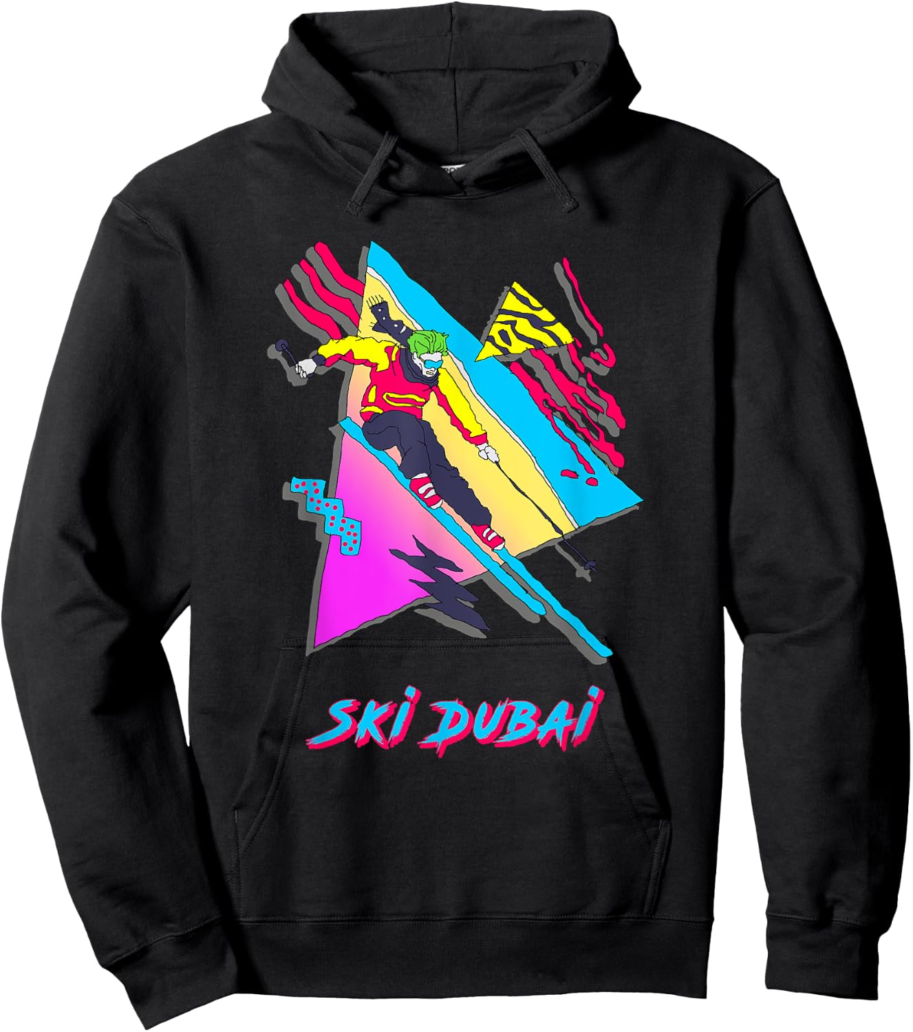 Ski Dubai Retro Style Colorful Skiing Skier Adventure Hoodie - Hoodie | Black