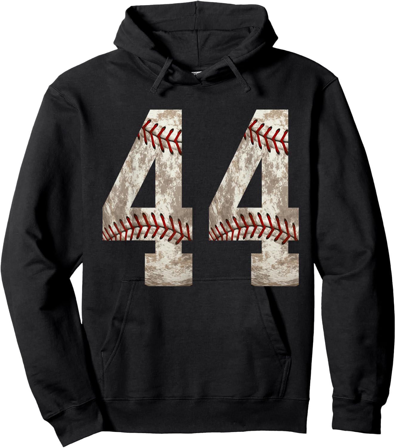 Baseball Jersey Number 44 Outfit Distressed Ball Design Hoodie - Hoodie | Black