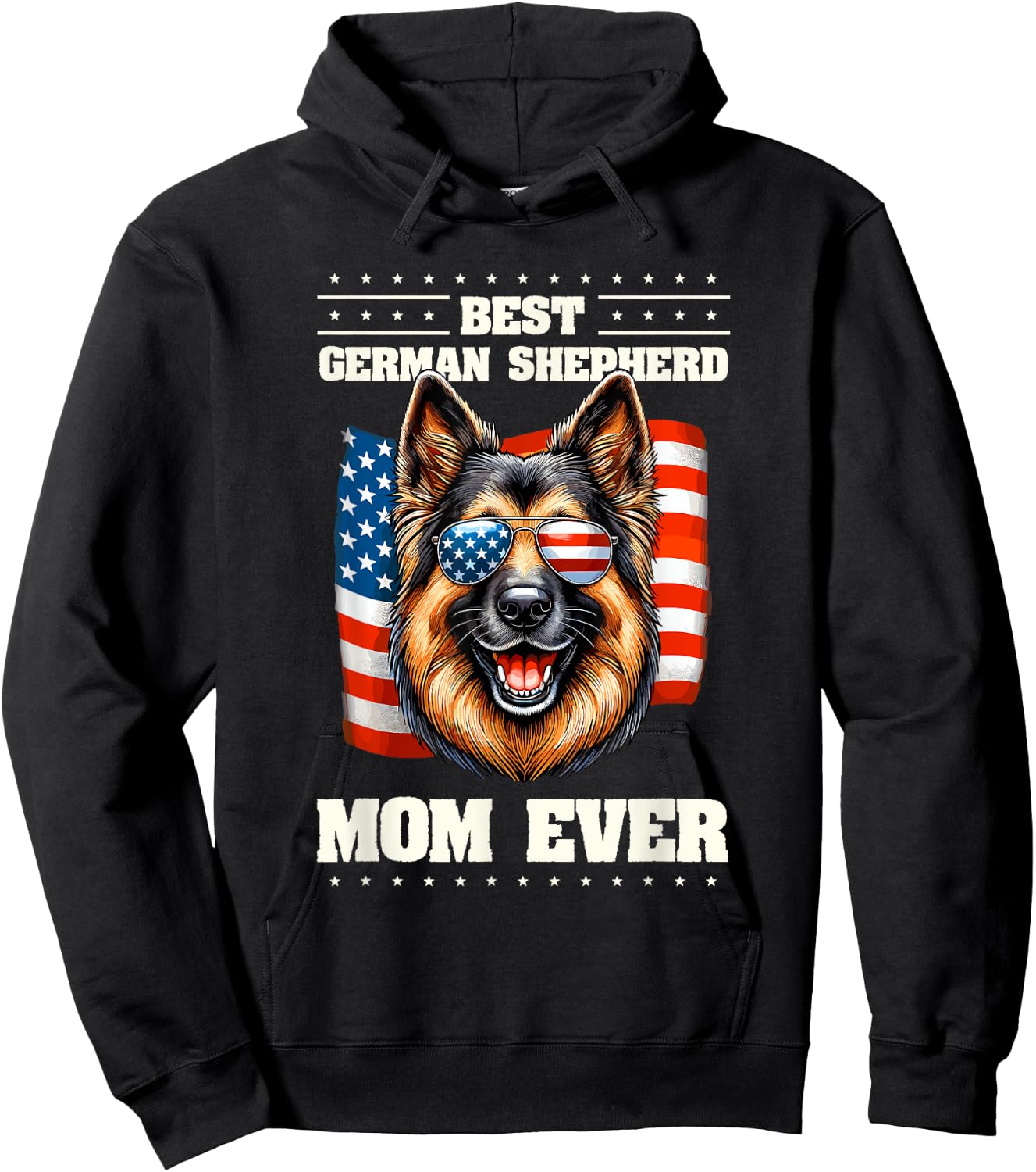 German Shepherd Mom American USA Flag GSD 4th Of July Hoodie - Hoodie | Black