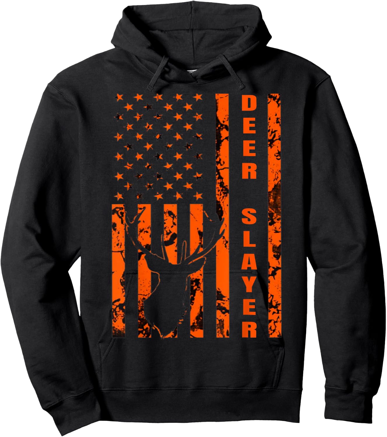 Hunter Orange Camo American Flag Deer Slayer Hunting Lover Hoodie - Hoodie | Black