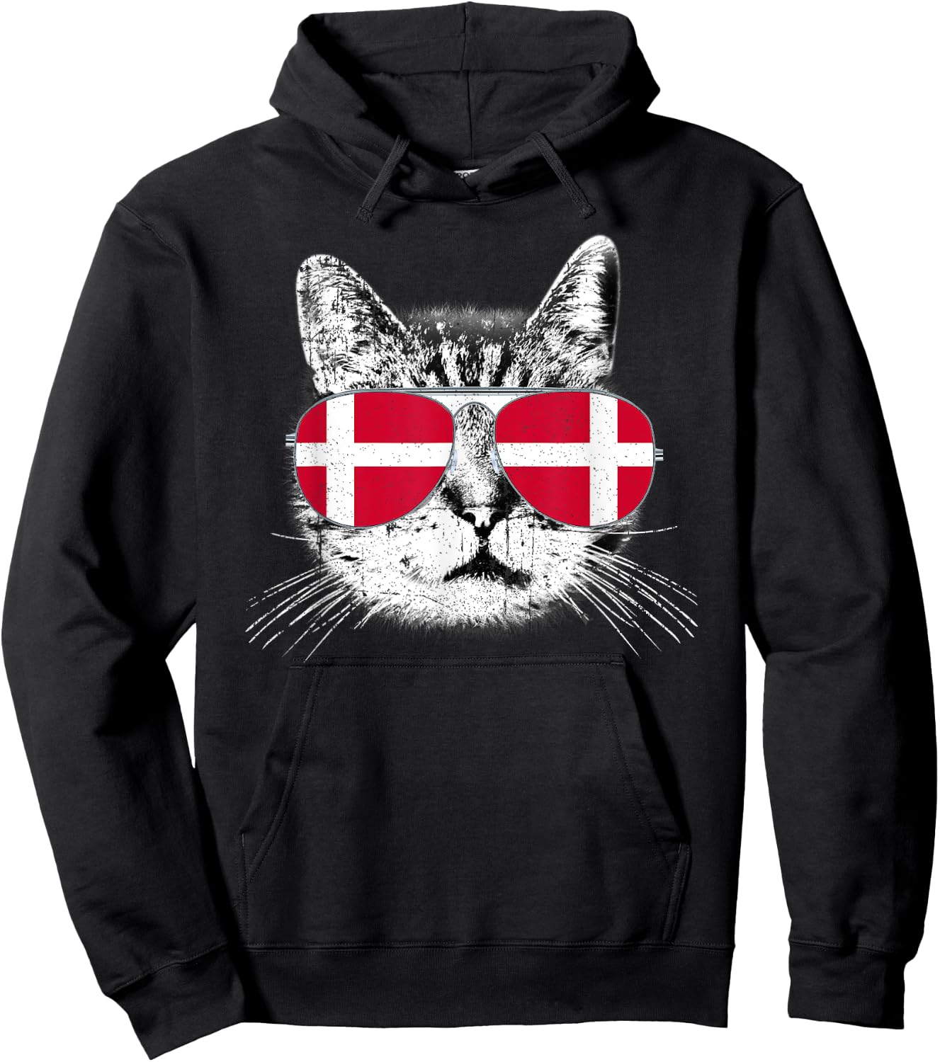 Denmark Flag Danish Cat Sunglasses Funny Men Women Gift Hoodie - Hoodie | Black