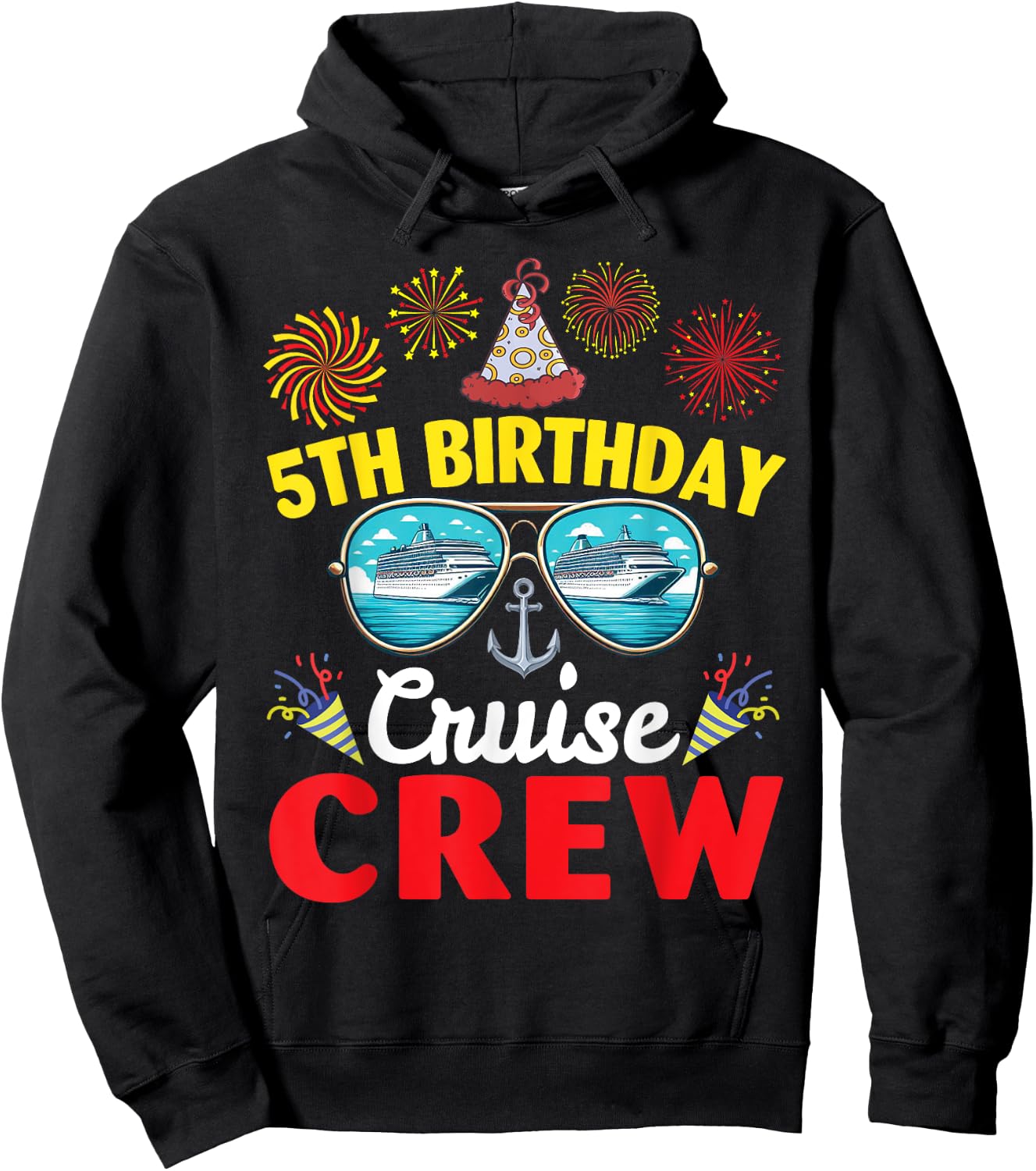 Fireworks Happy 5th Birthday Cruise Crew 5 Years Old Lover Hoodie - Hoodie | Black
