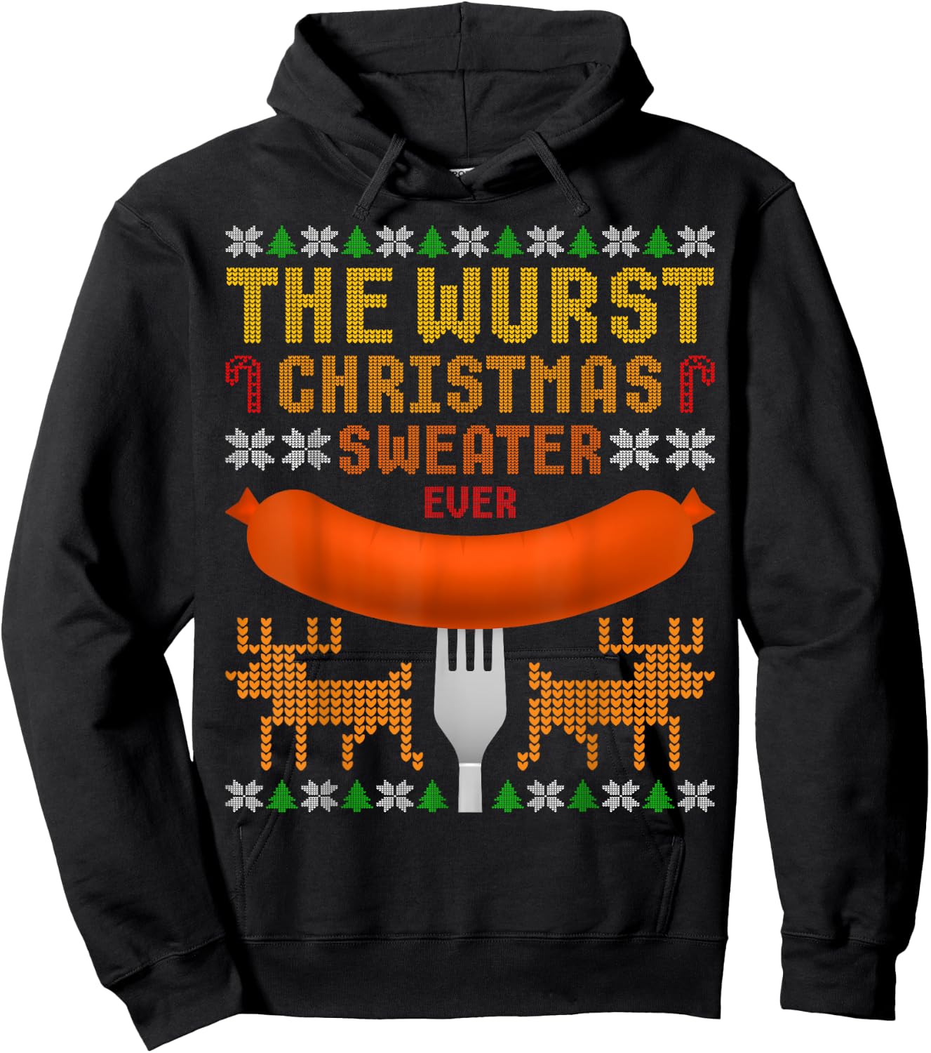 The Wurst Christmas Sweater Ever. Ugly Christmas Sweater T Hoodie - Hoodie | Black