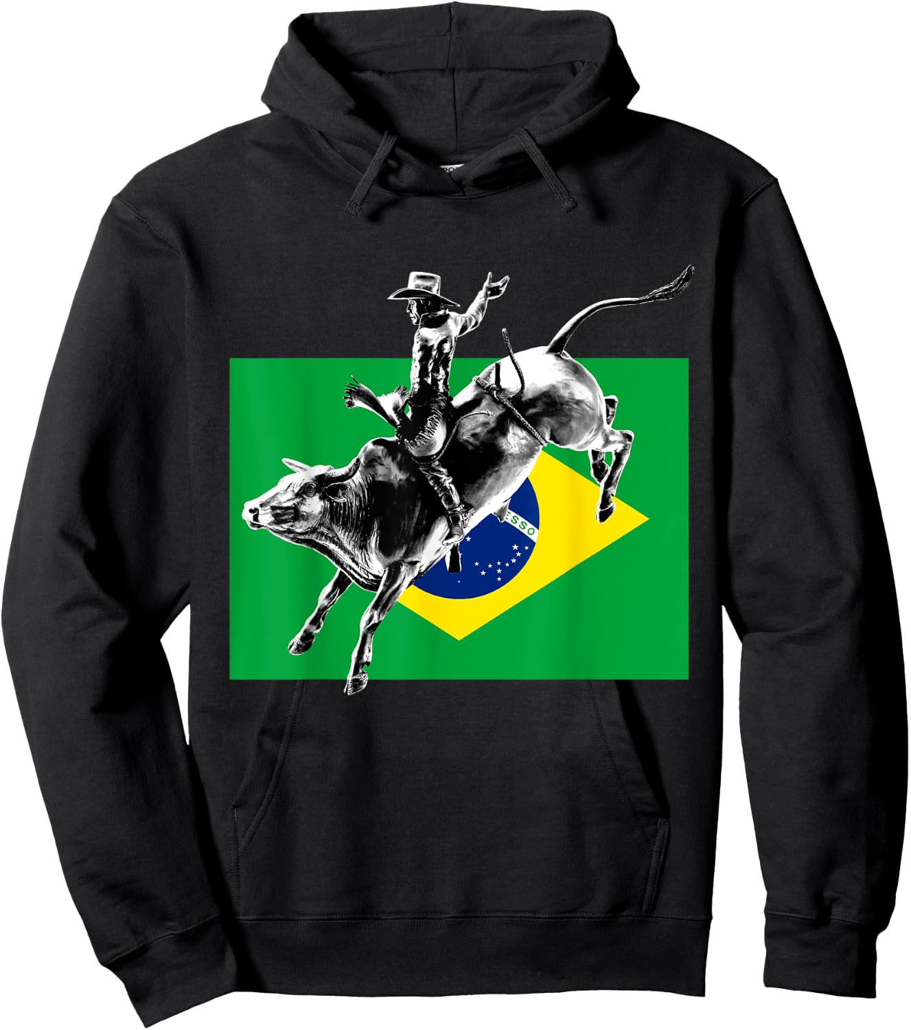 Rodeo Bull Rider Patriotic Flag of Brazil Cowboys Hoodie - Hoodie | Black