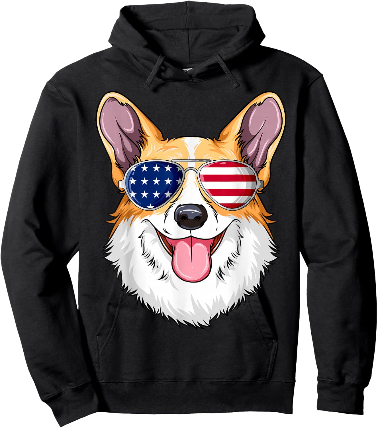 Patriotic Corgi American Flag Glasses 4th July Corgi Hoodie - Hoodie | Black