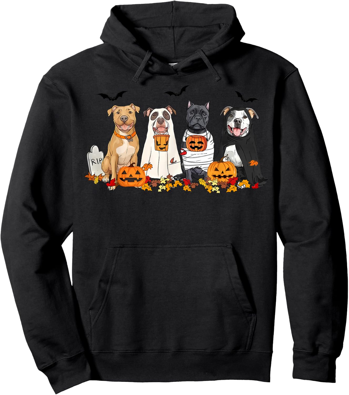 Pit Bull Dogs Ghost Witch Mummy Halloween Pumpkins Spooky Hoodie - Hoodie | Black