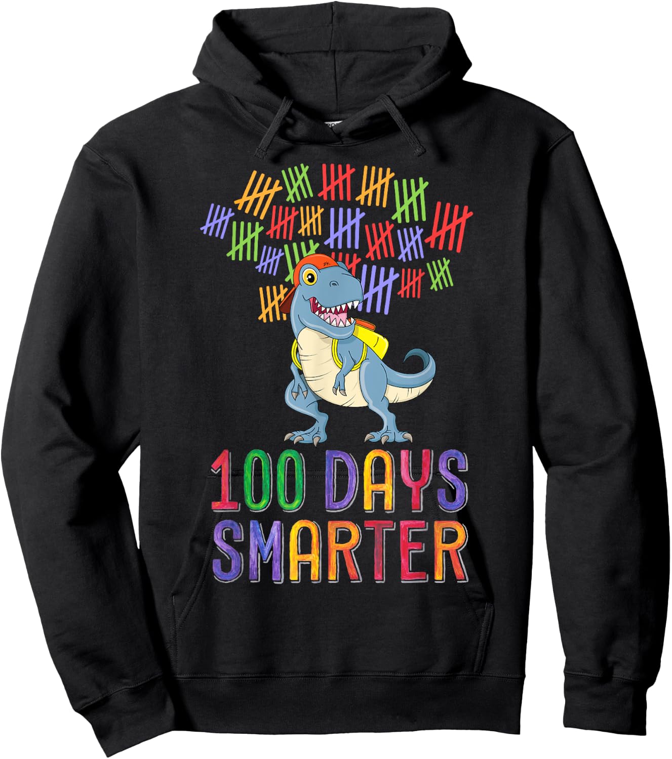 100 Days Smarter 100th Day of School Outfit T-Rex Dinosaur Hoodie - Hoodie | Black