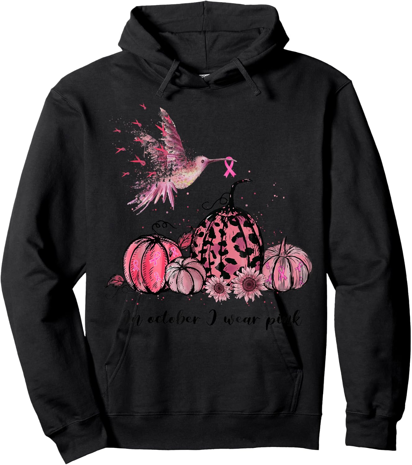In October We Wear Pink Hummingbird Breast Cancer Awareness Hoodie - Hoodie | Black