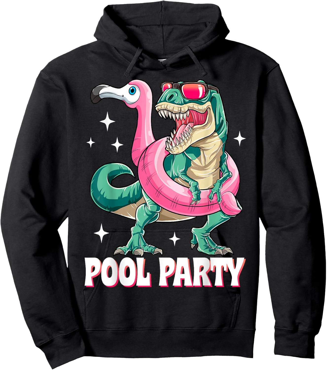 Pool Party Dinosaur Pink Flamingo Float Funny T rex Summer Women Kids Hoodie - Hoodie | Black