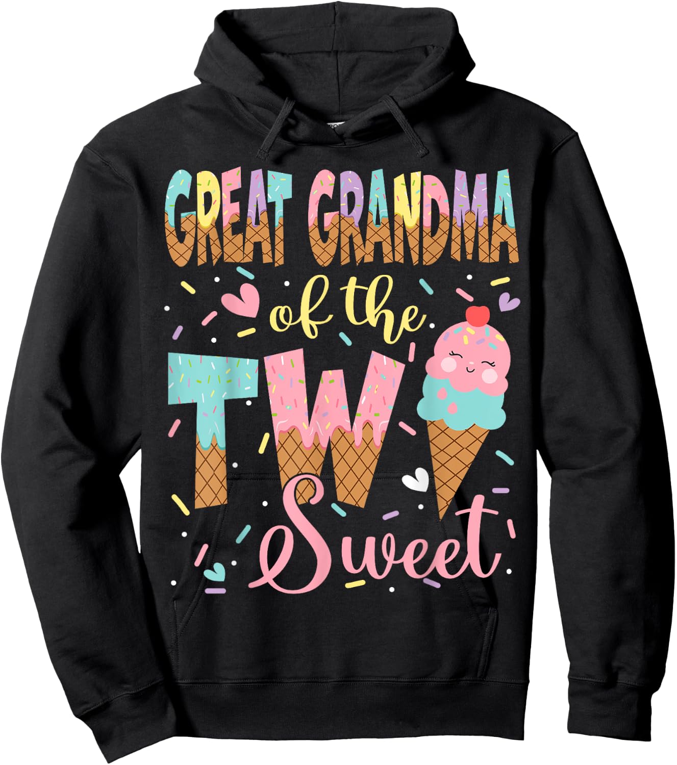 Great Grandma Of The Two Sweet 2Nd Birthday Girl Ice Cream Hoodie - Hoodie | Black