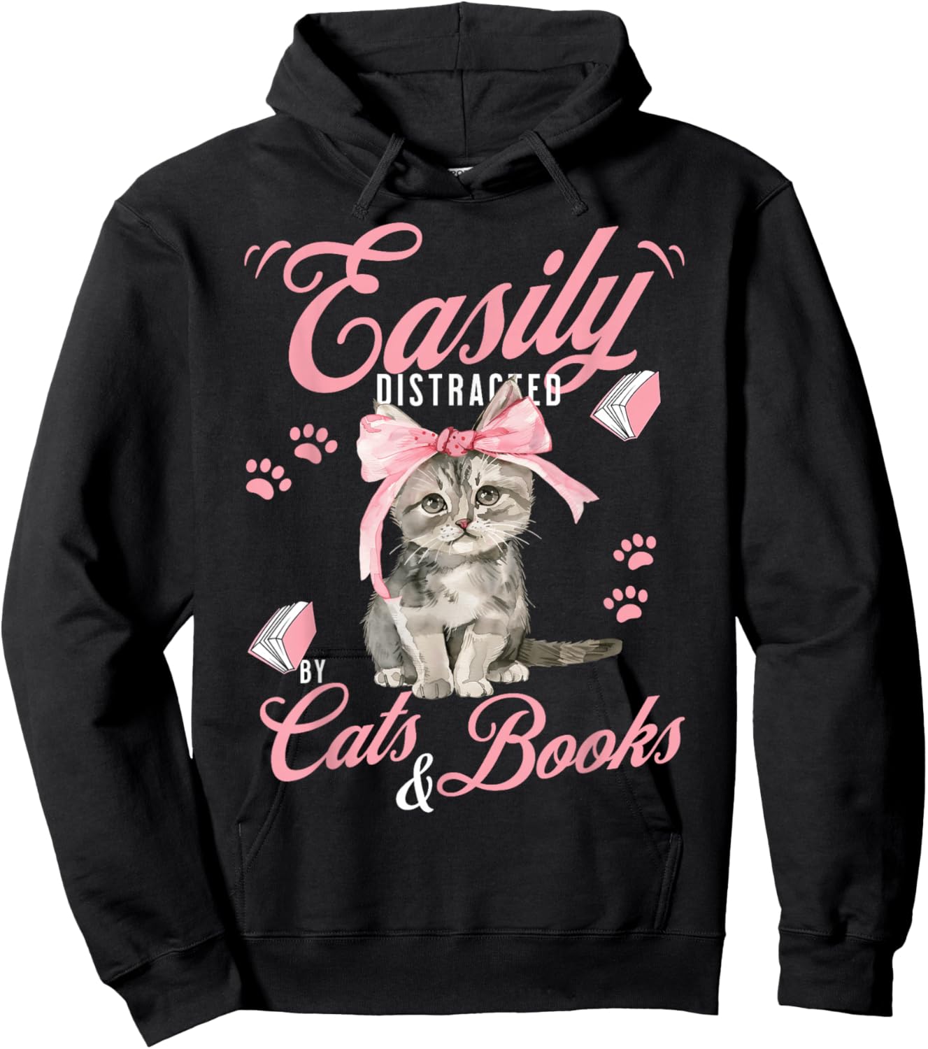 Funny Cat Lover Reading Books Cute Feline Bookworm Hoodie - Hoodie | Black