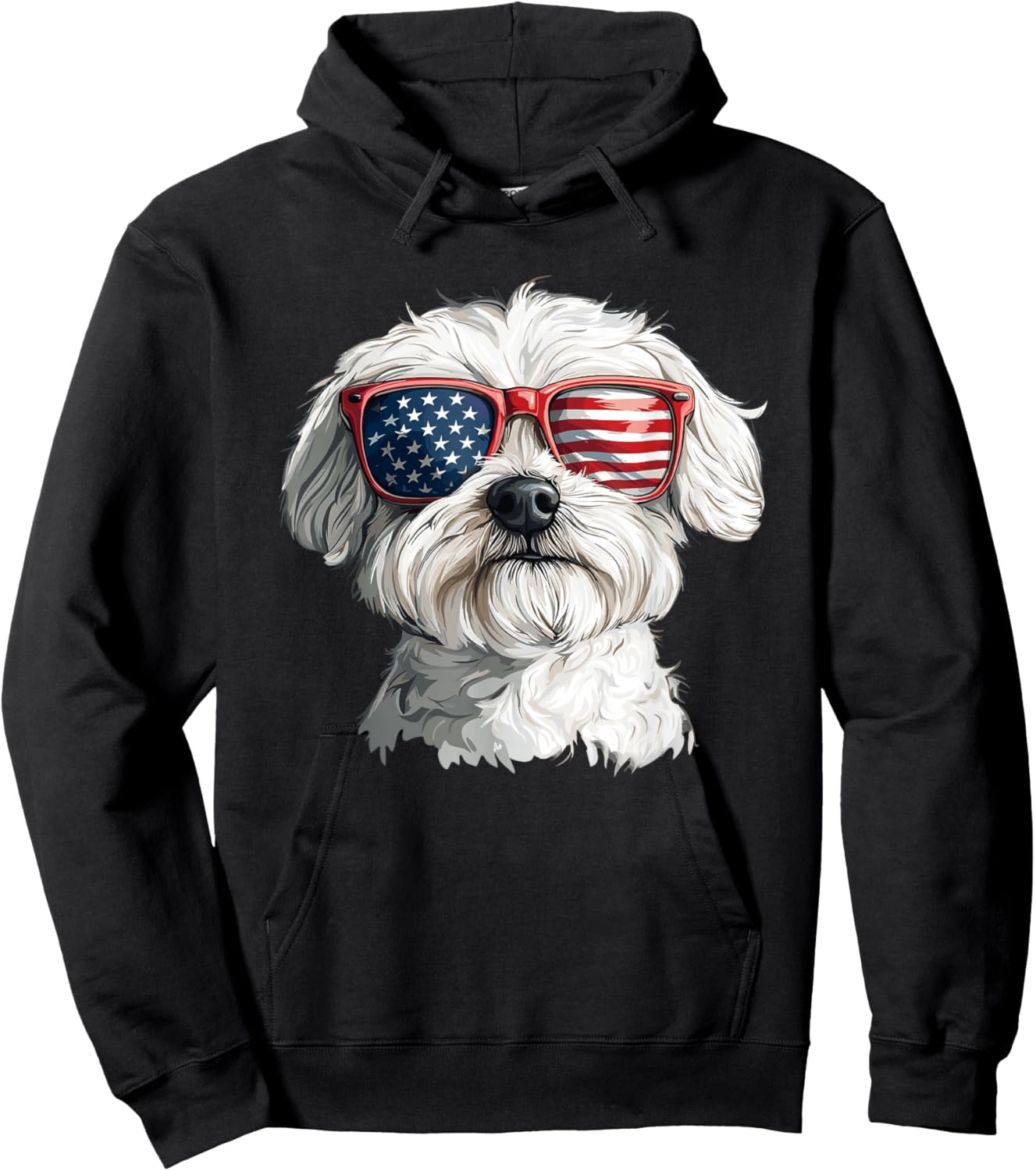 Patriotic Maltese USA Flag Sunglasses Dog Lover 4th Of July Hoodie - Hoodie | Black