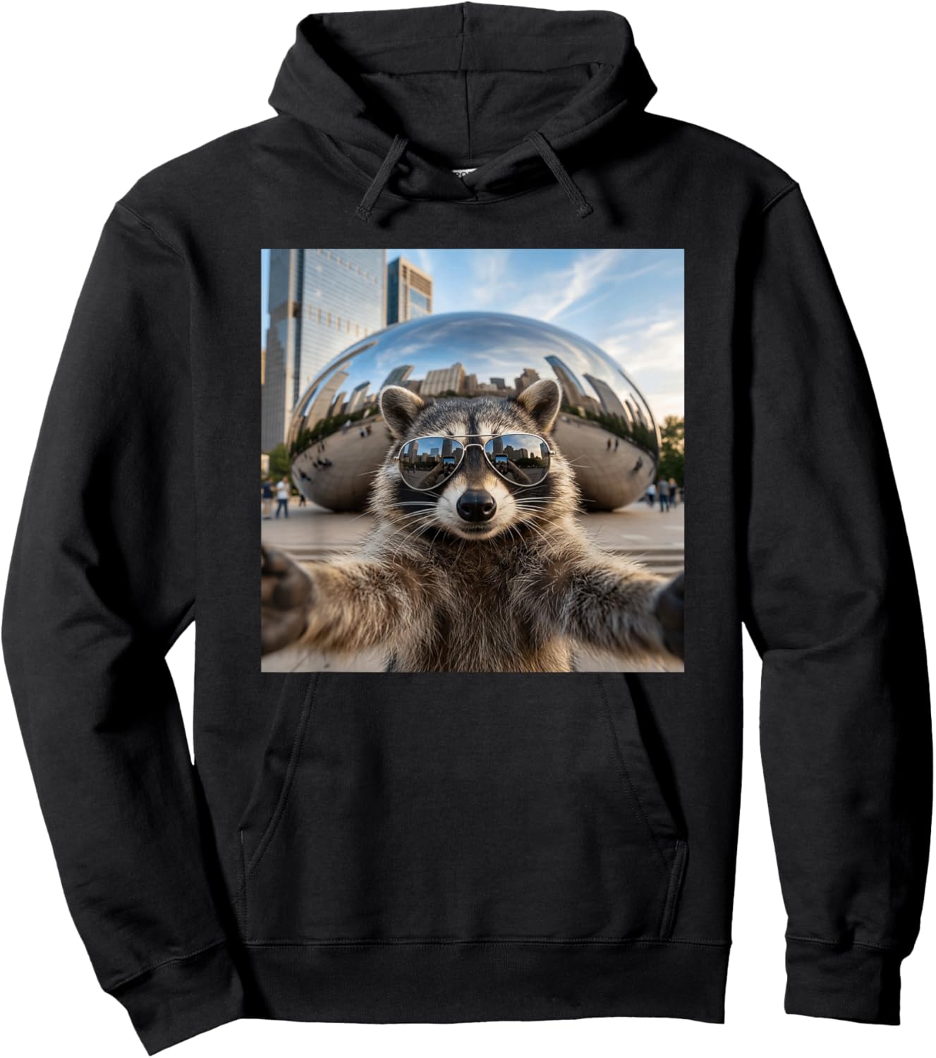 Raccoon Selfie at Chicago Cloud Gate Bean Hoodie - Hoodie | Black