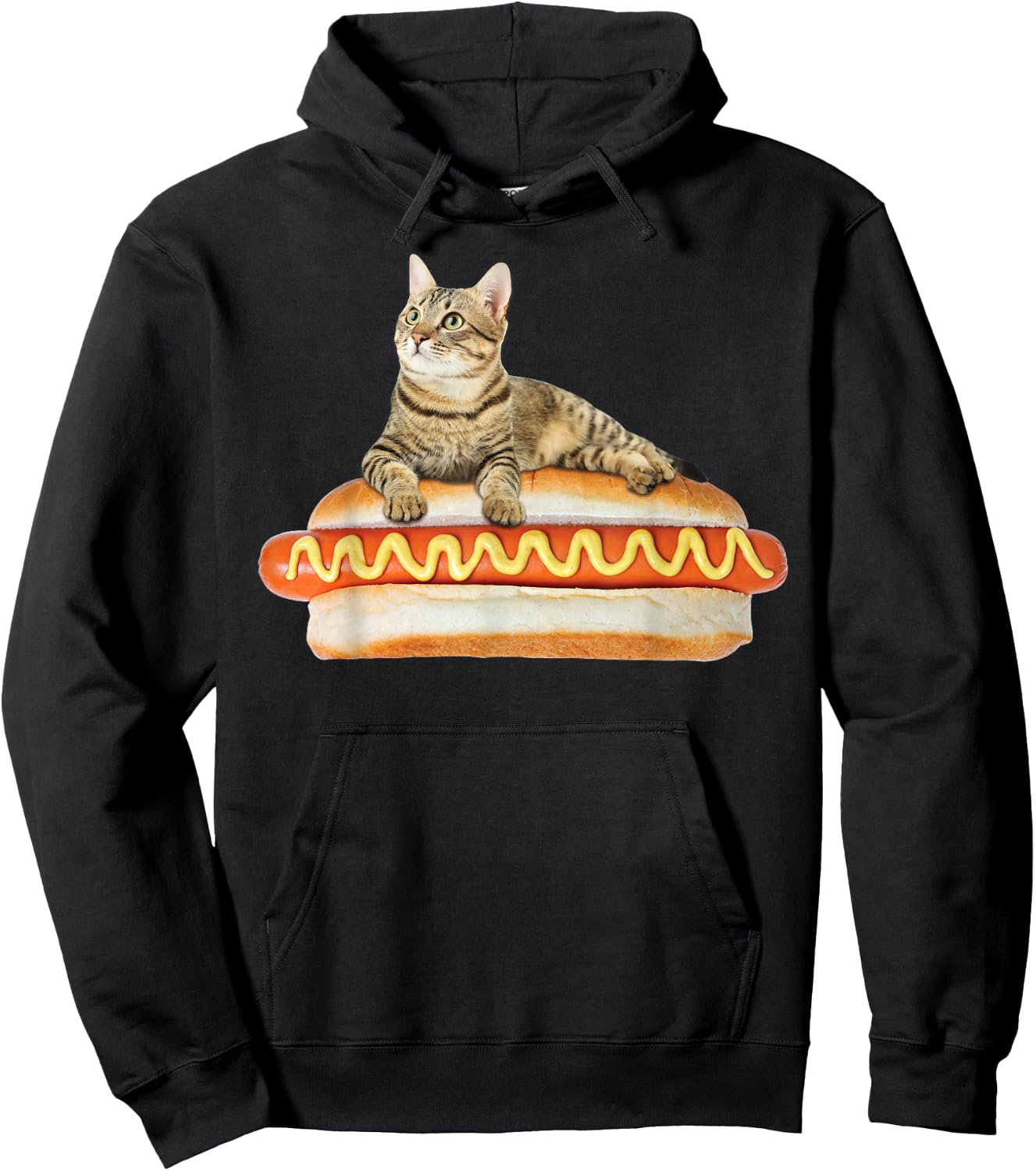 Funny Hot Dog Cat by Zany Brainy, Cute Kitty Food Hoodie - Hoodie | Black