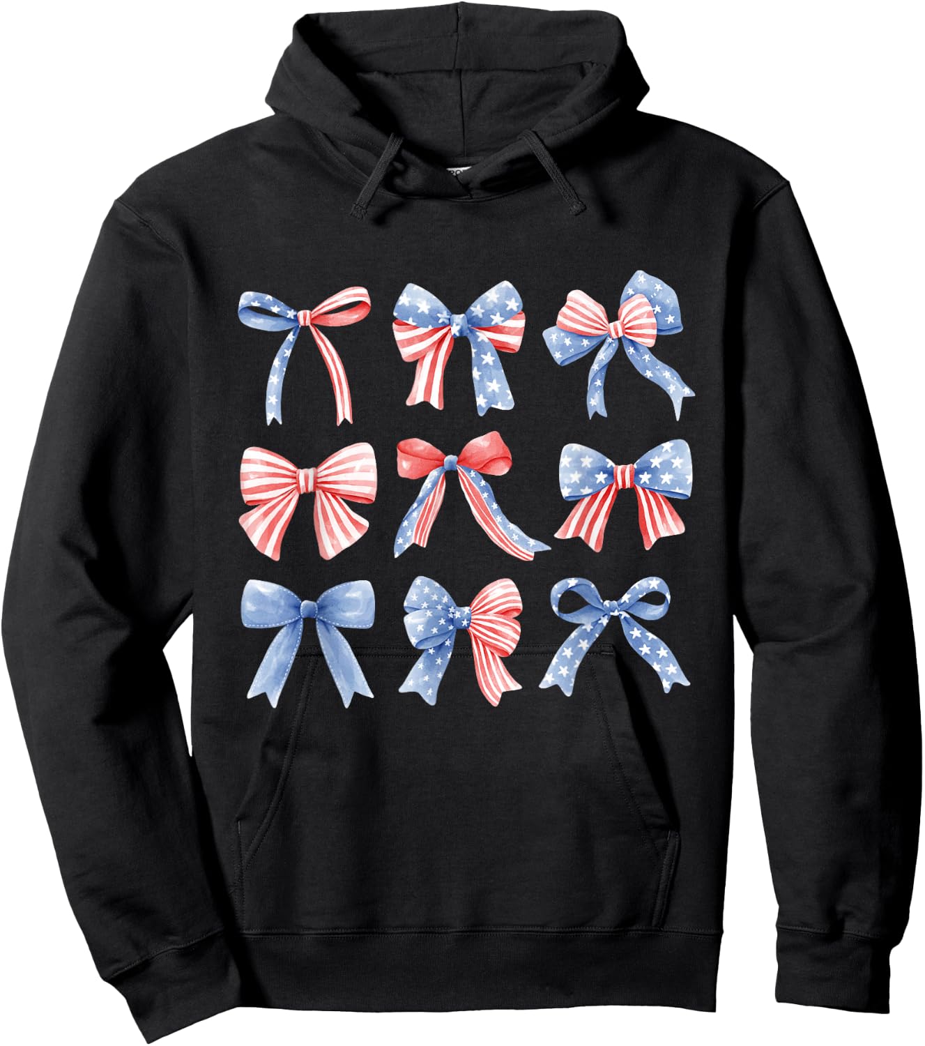 Coquette Red White & Blue Patriotic Bows Retro July 4th Hoodie - Hoodie | Black
