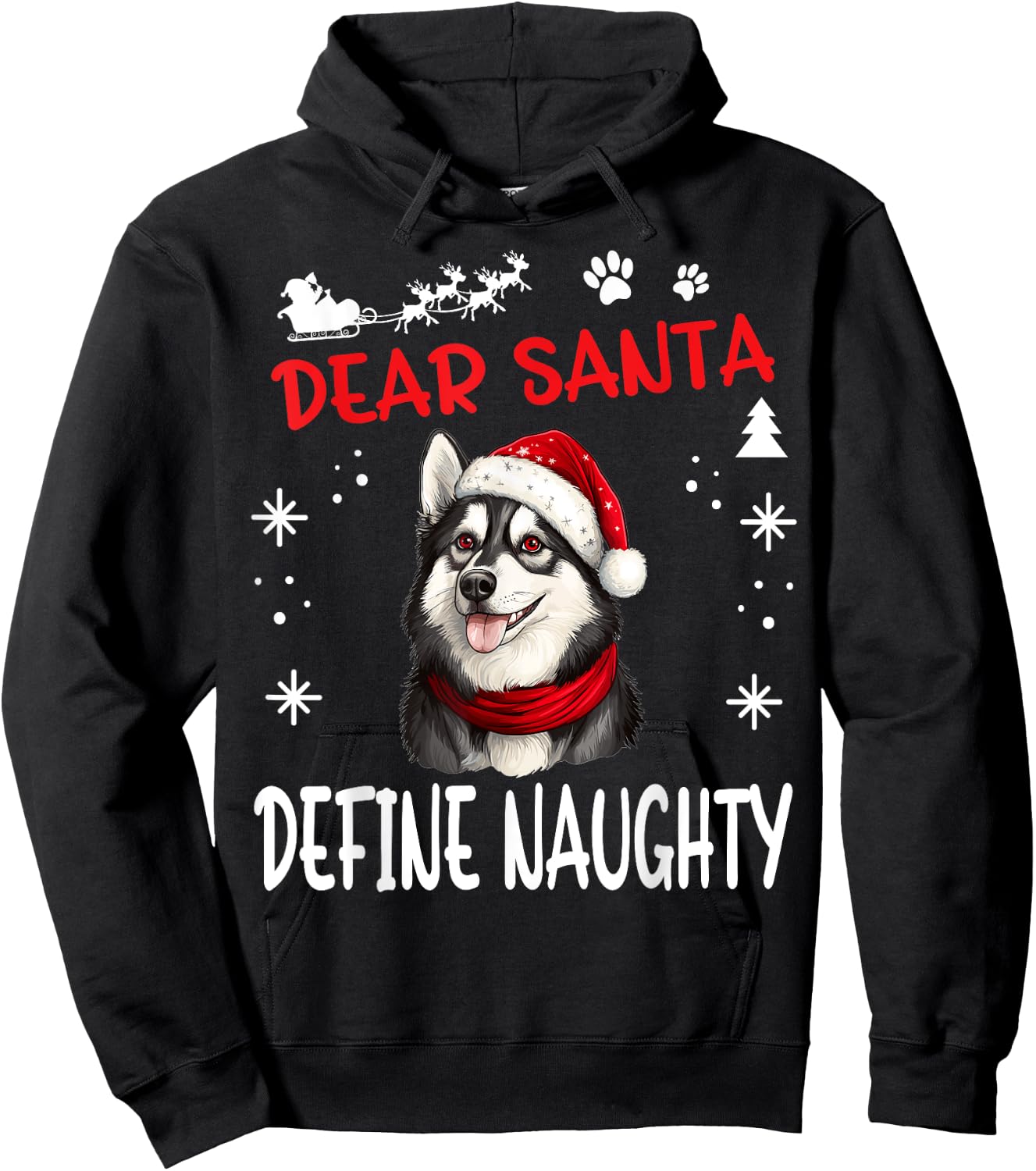 Cute Siberian Husky Dog Christmas Dear Santa Define Naughty Hoodie - Hoodie | Black