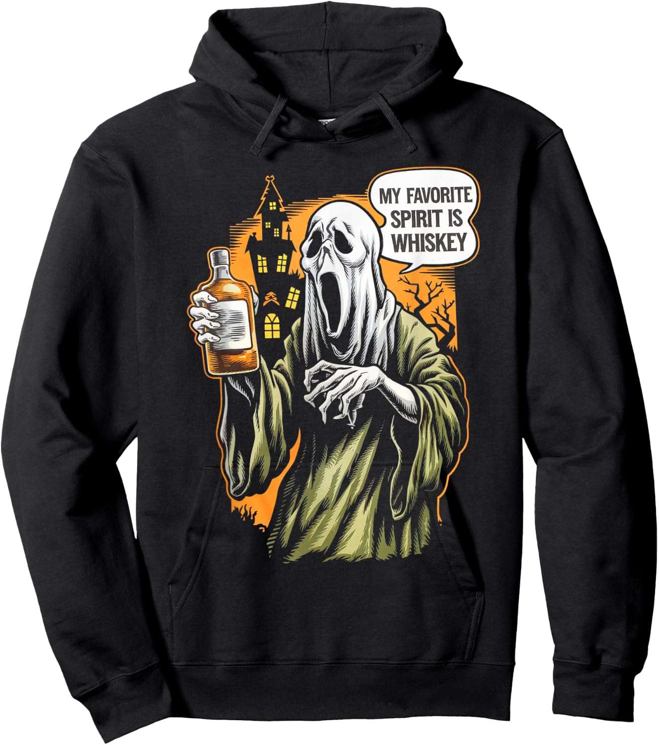 My Favorite Spirit Is Whiskey Ghost Halloween Whiskey Hoodie - Hoodie | Black