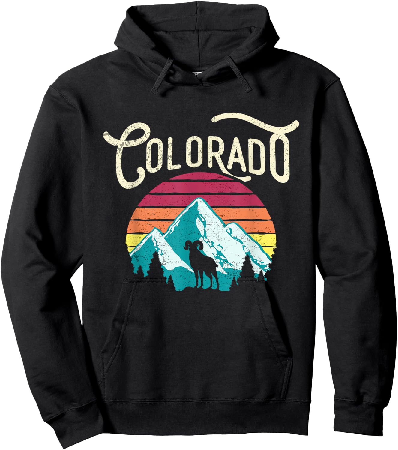 Retro Colorado CO Mountains Wildlife Bighorn Sheep Hoodie - Hoodie | Black