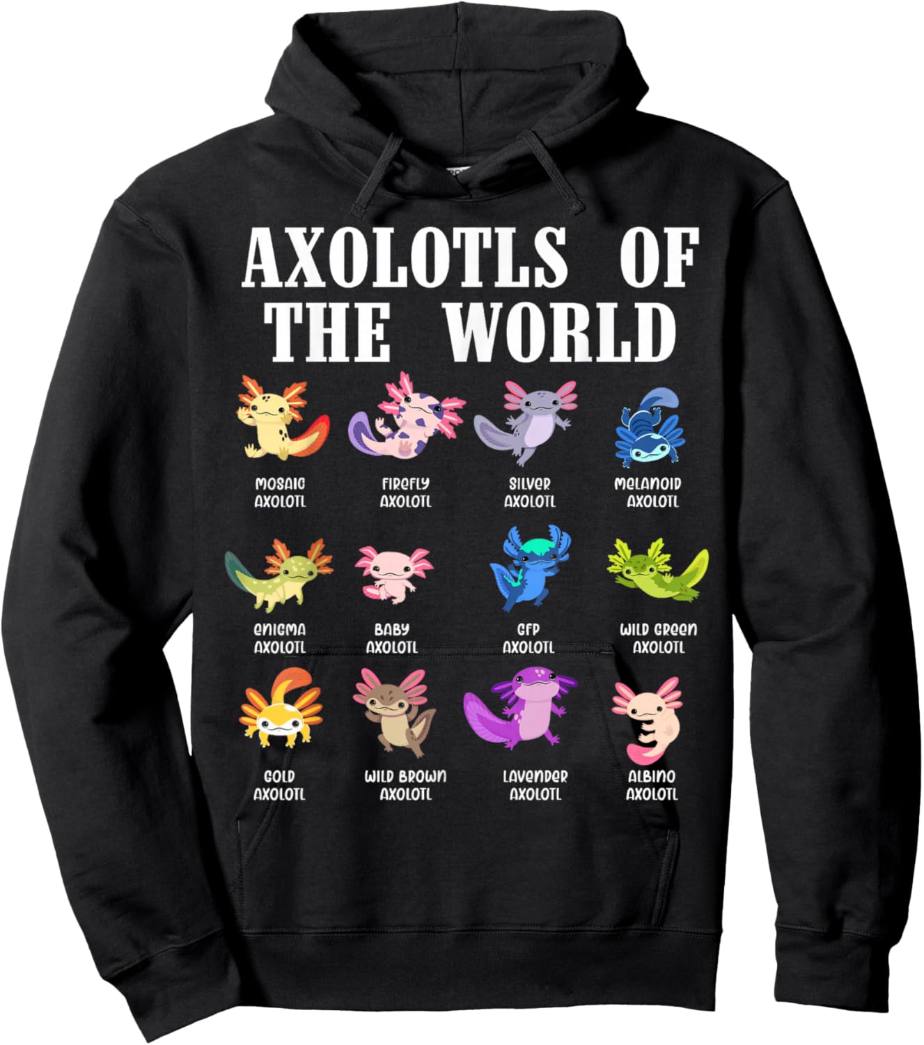 Axolotls of The World Kawaii Axolotl Animals Kids Boys Girls Hoodie - Hoodie | Black
