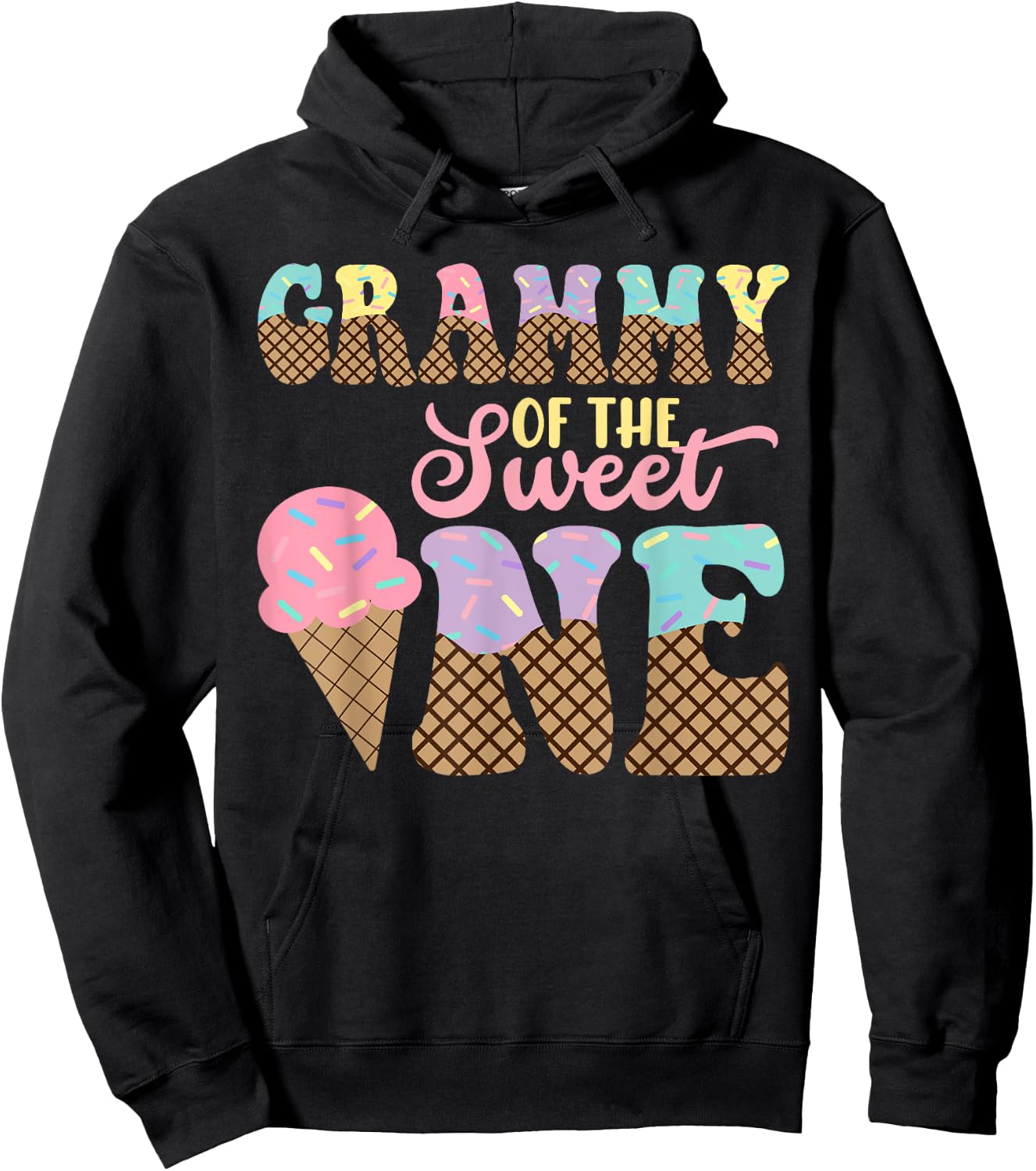 Grammy Of The Sweet One Ice Cream 1st First Birthday Family Hoodie - Hoodie | Black